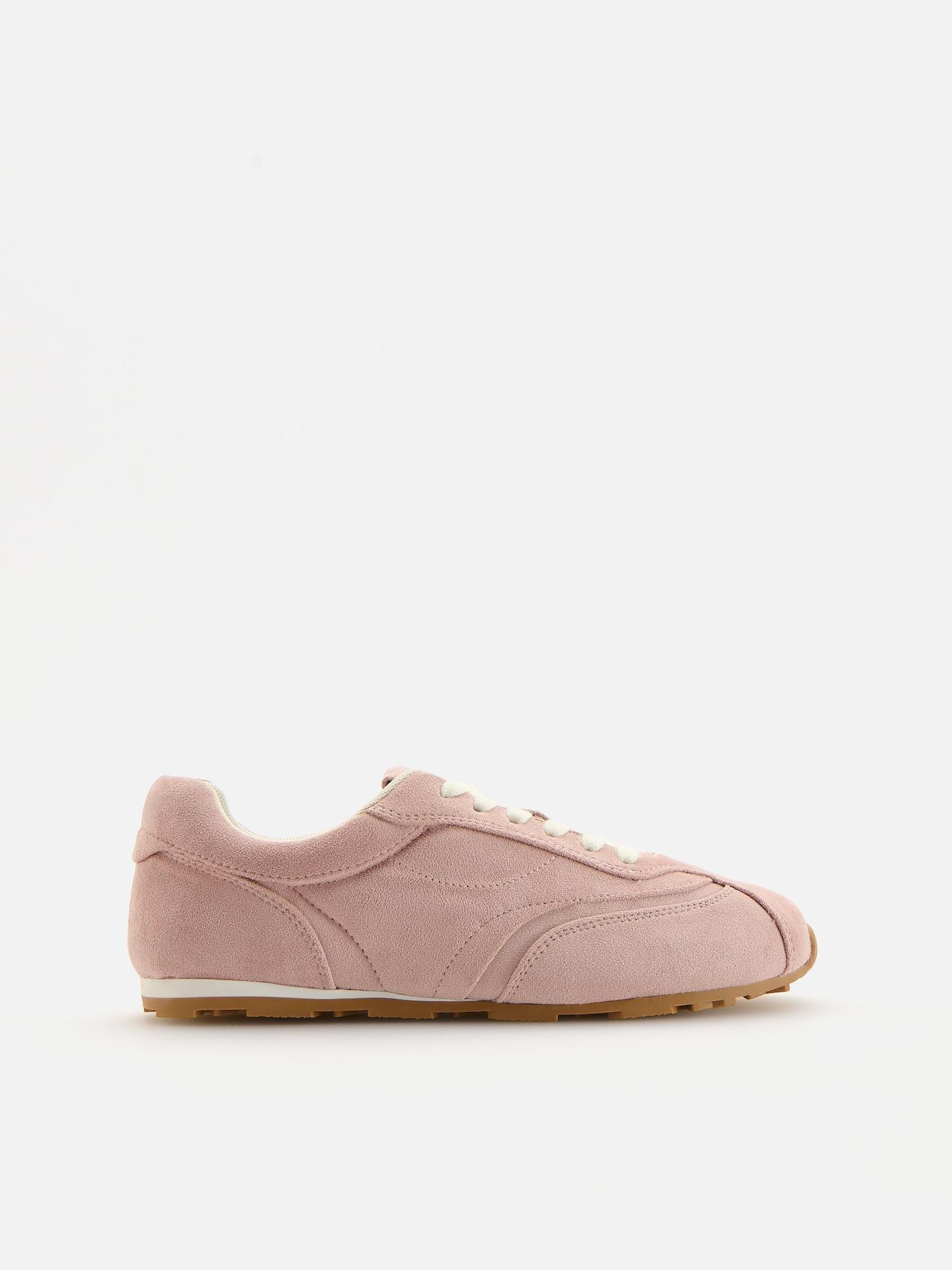 Pink Faux Suede Sneakers, Pink, medium