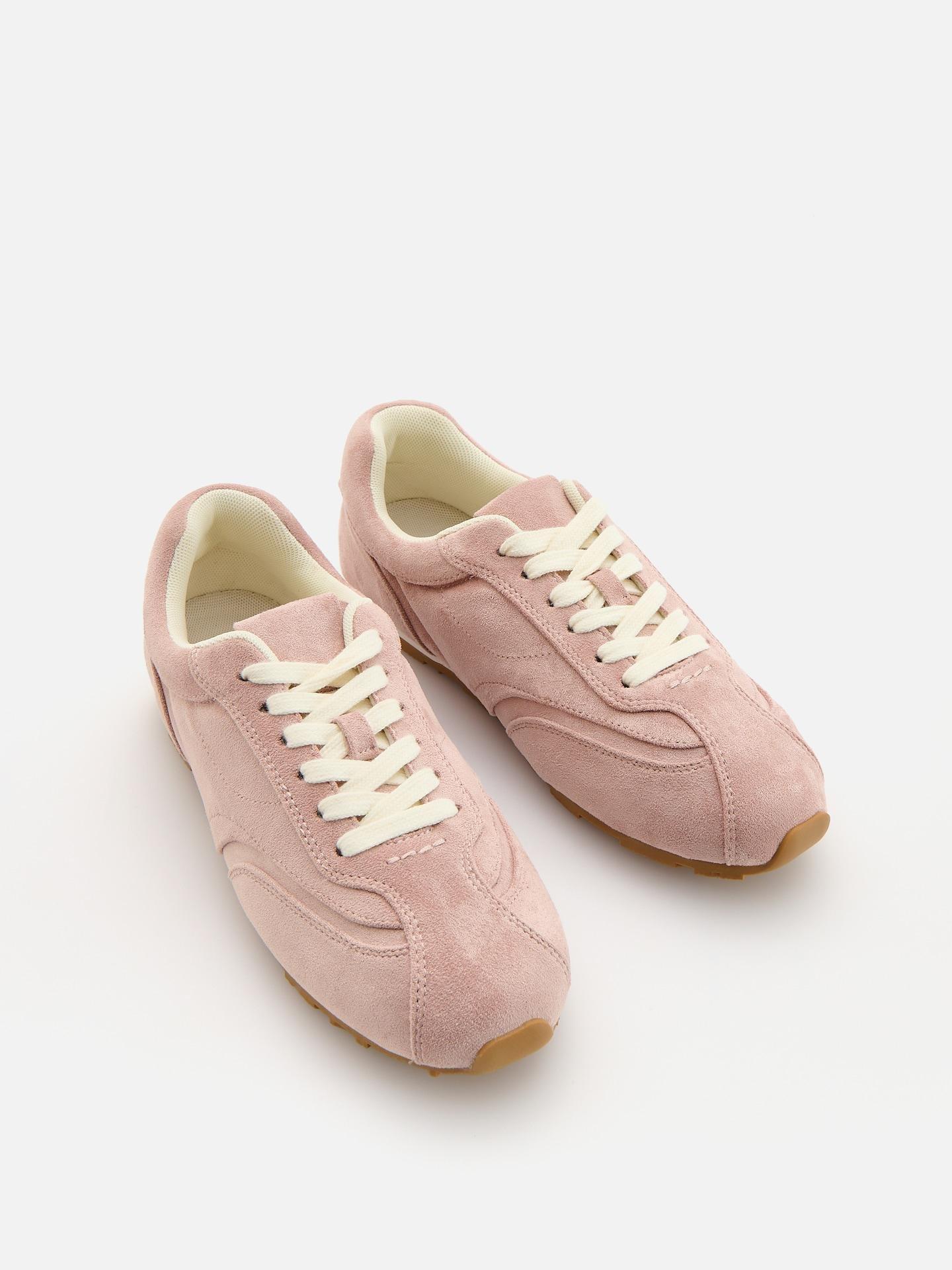 Pink Faux Suede Sneakers, Pink, medium