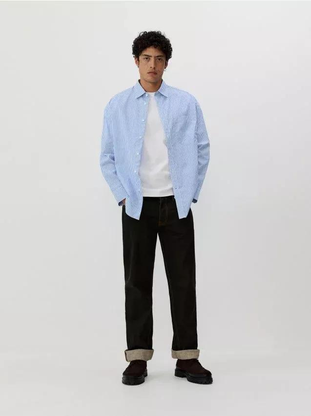 Blue Oversized Shirt With High Egyptian Cotton Content, , large image number 0