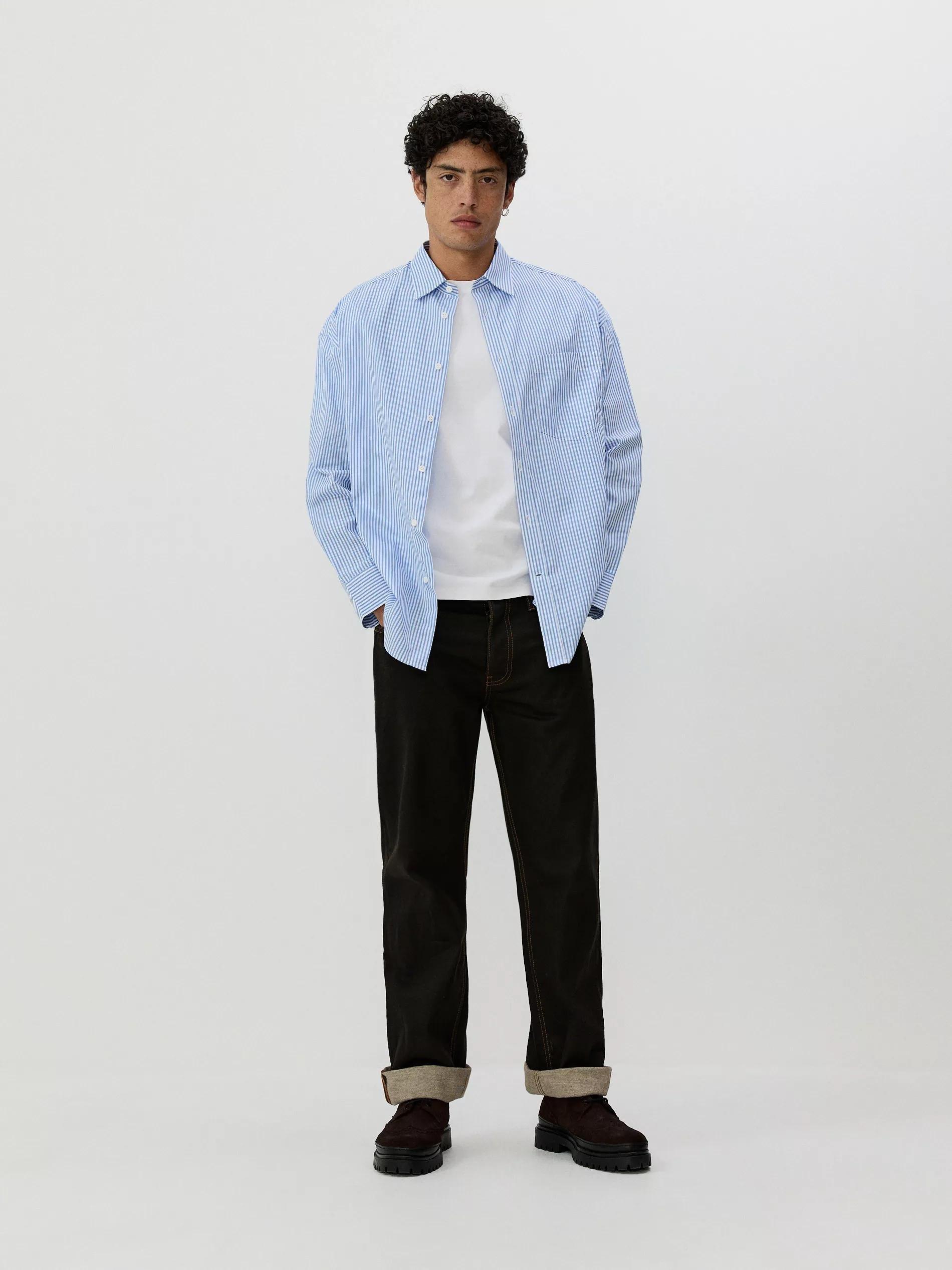 Blue Oversized Shirt With High Egyptian Cotton Content, , large image number 1