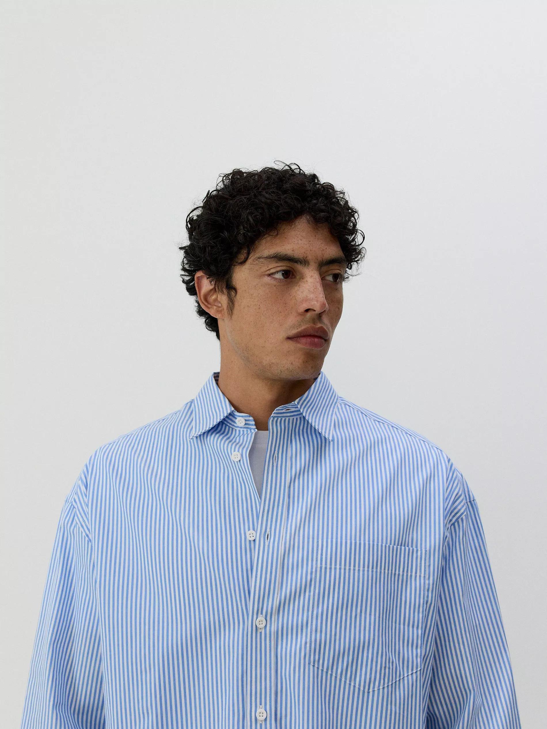 Blue Oversized Shirt With High Egyptian Cotton Content, , large image number 2
