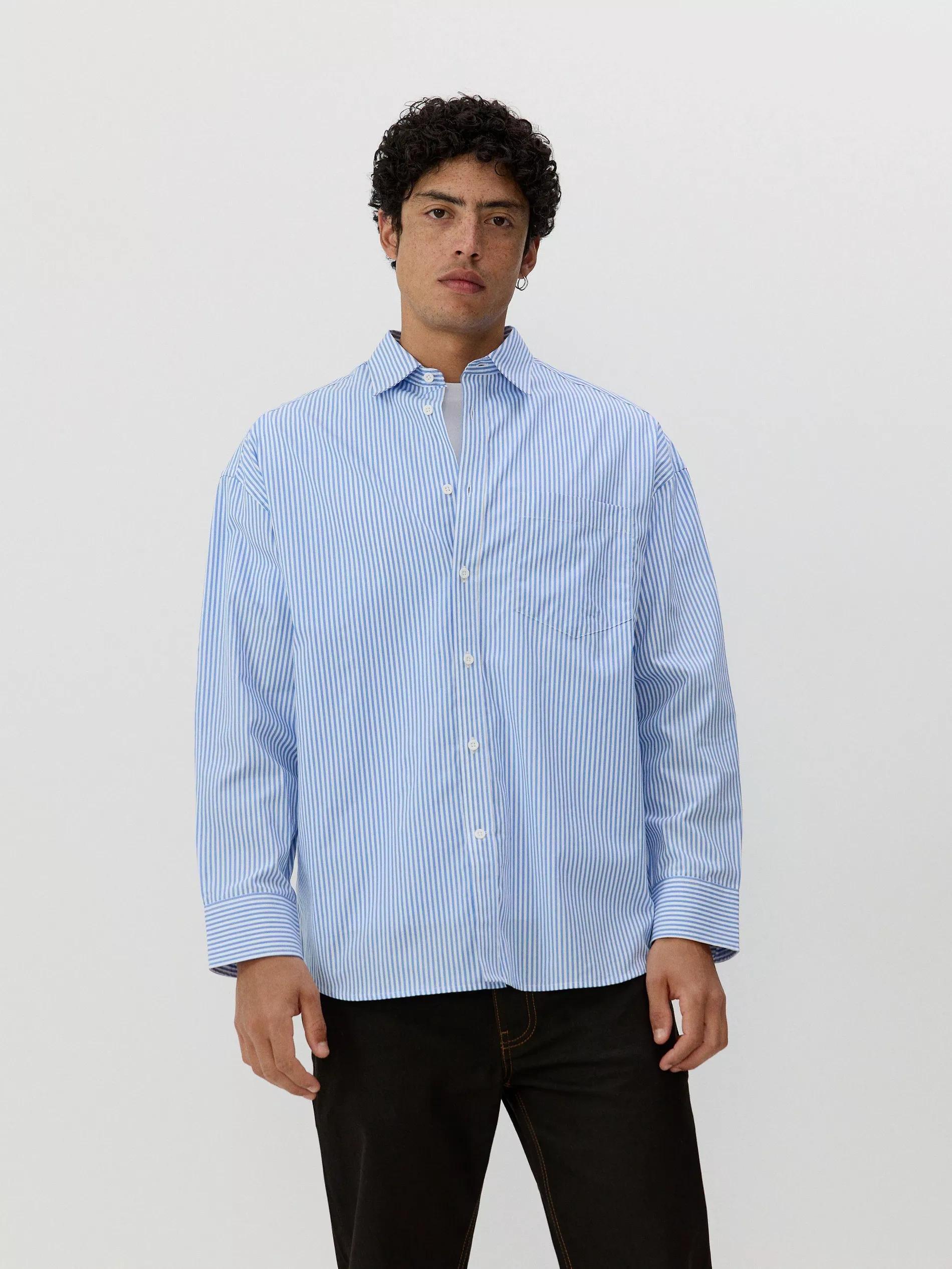 Blue Oversized Shirt With High Egyptian Cotton Content, , large image number 3