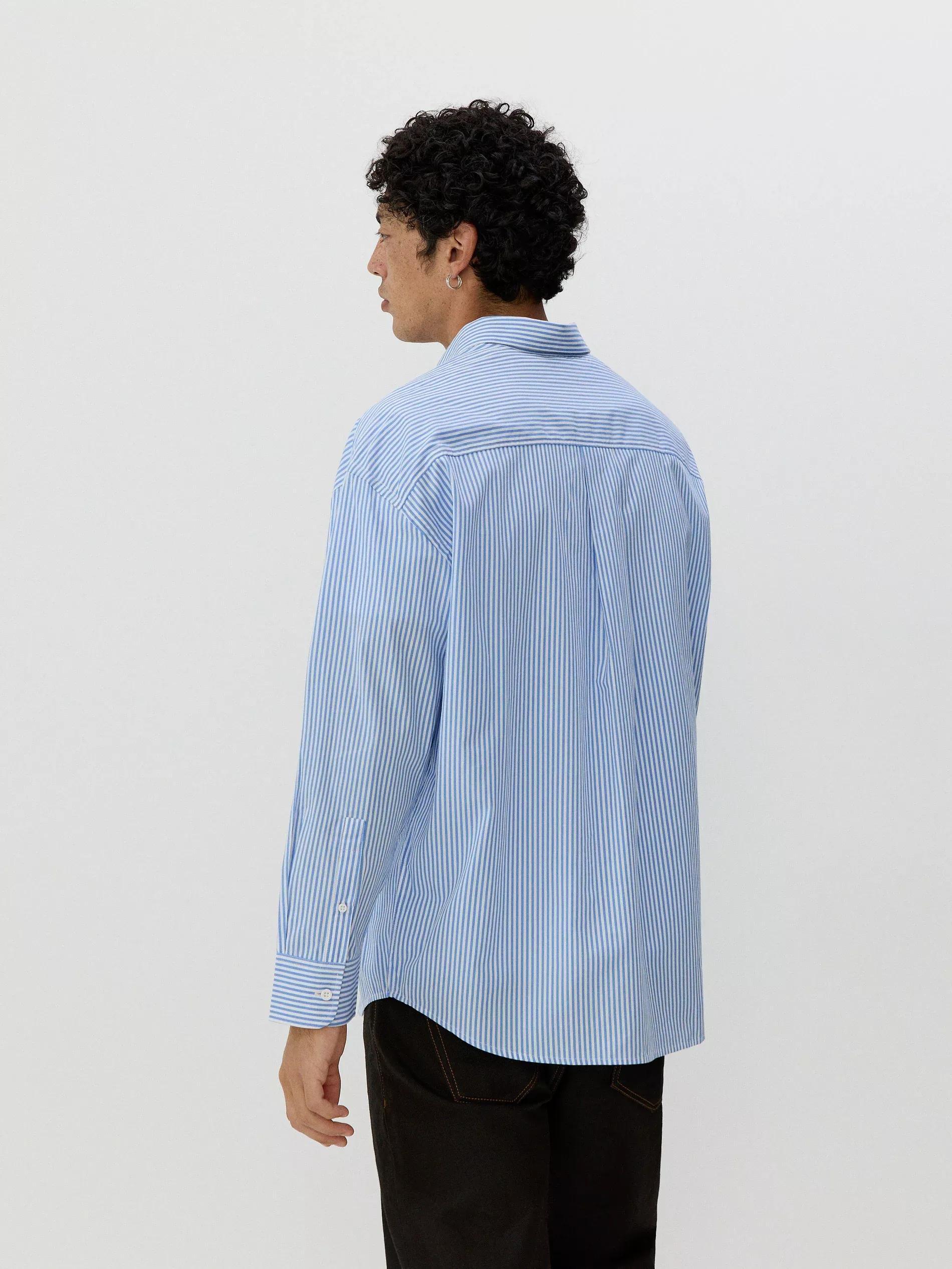 Blue Oversized Shirt With High Egyptian Cotton Content, , large image number 4