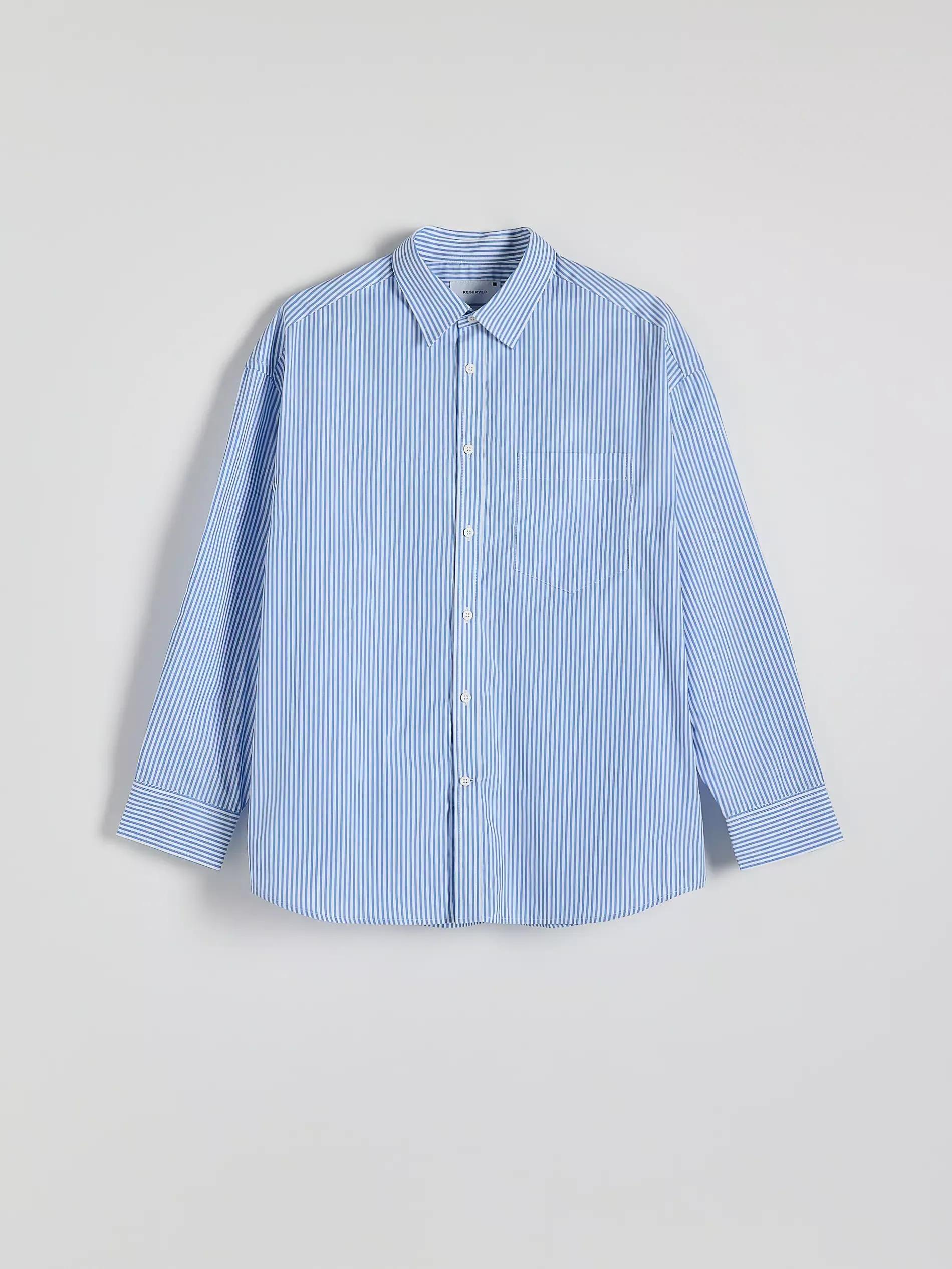 Blue Oversized Shirt With High Egyptian Cotton Content, , large image number 5