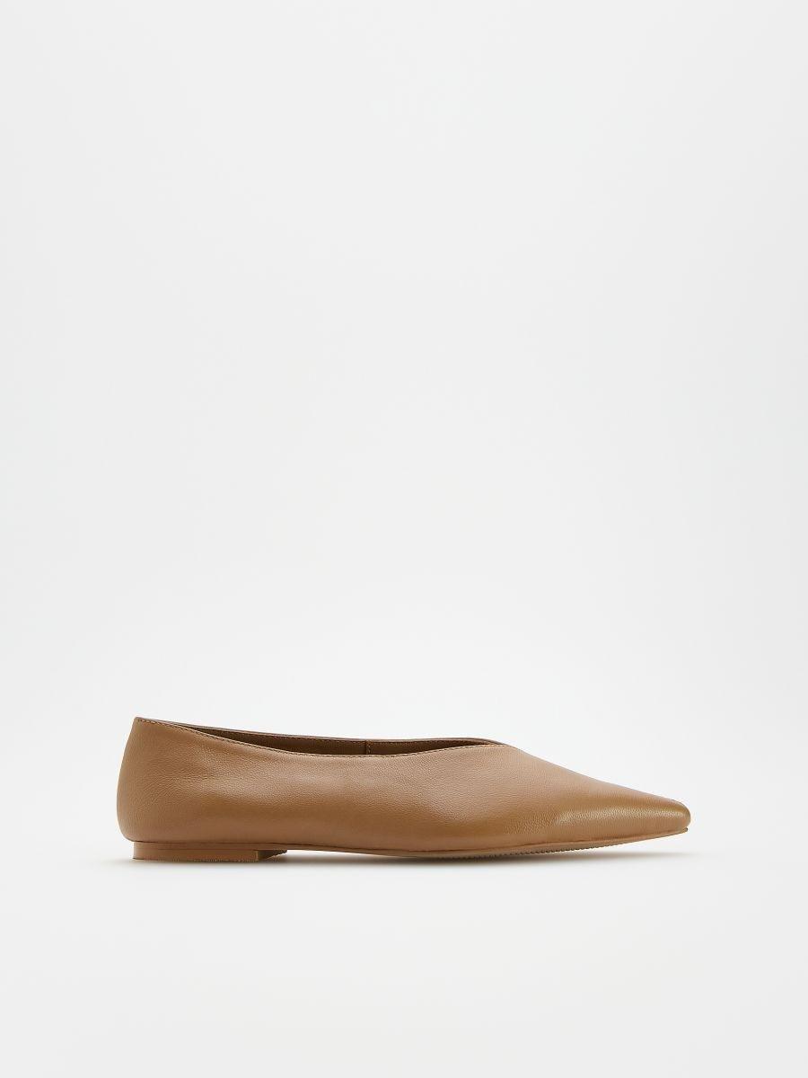 Beige Leather Ballerinas, Beige, large image number 0