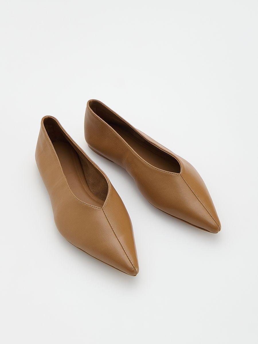 Beige Leather Ballerinas, Beige, large image number 2