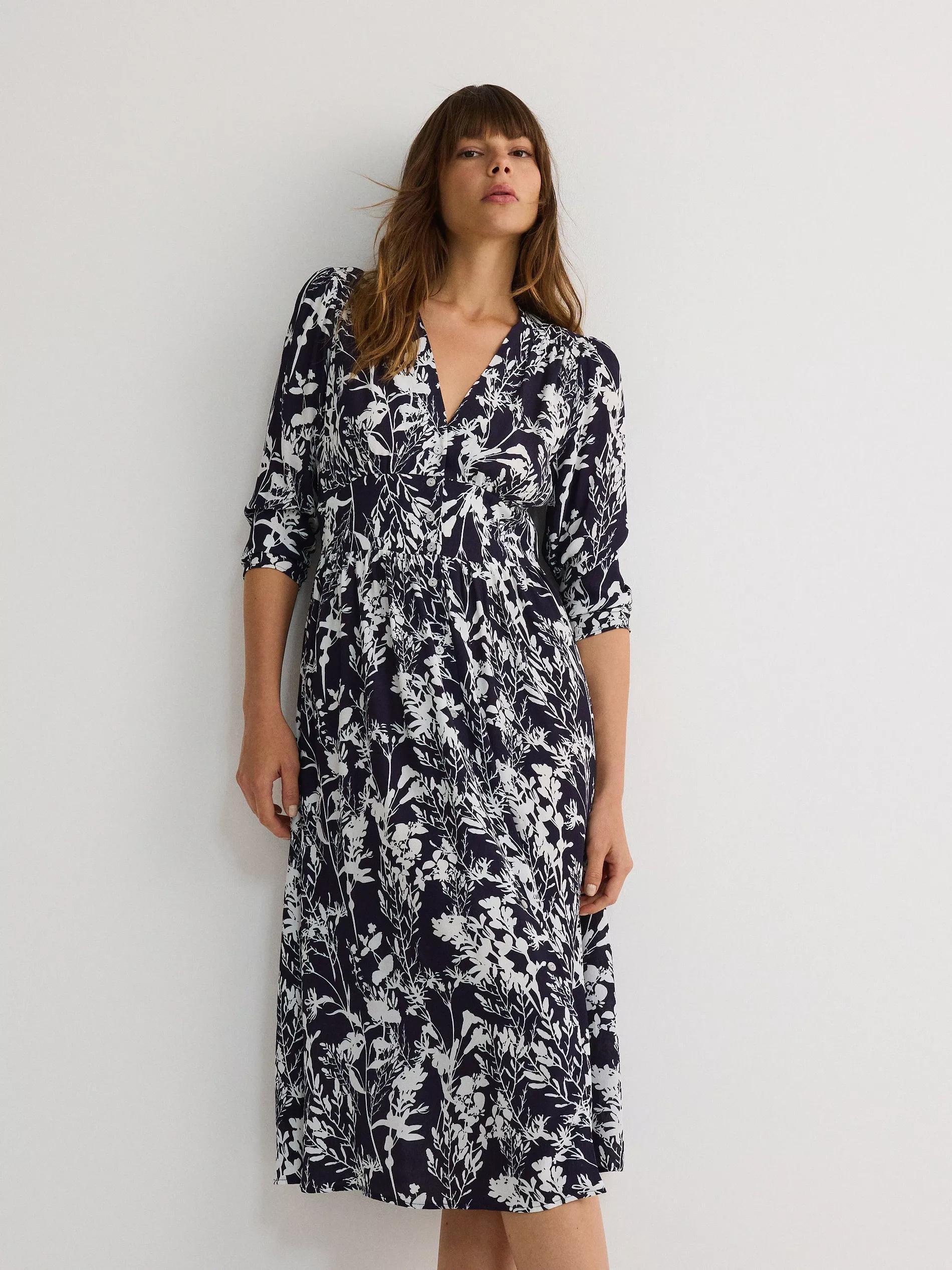 Blue Patterned Viscose Rich Midi Dress, , large image number 1
