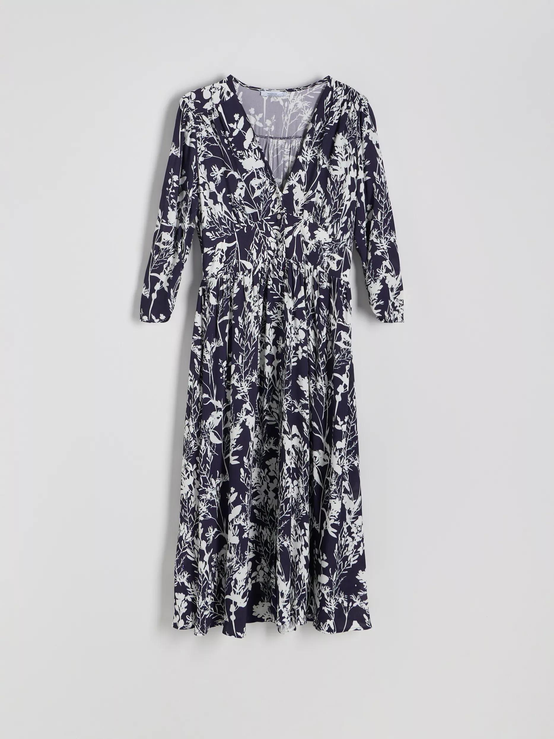 Blue Patterned Viscose Rich Midi Dress, , large image number 6