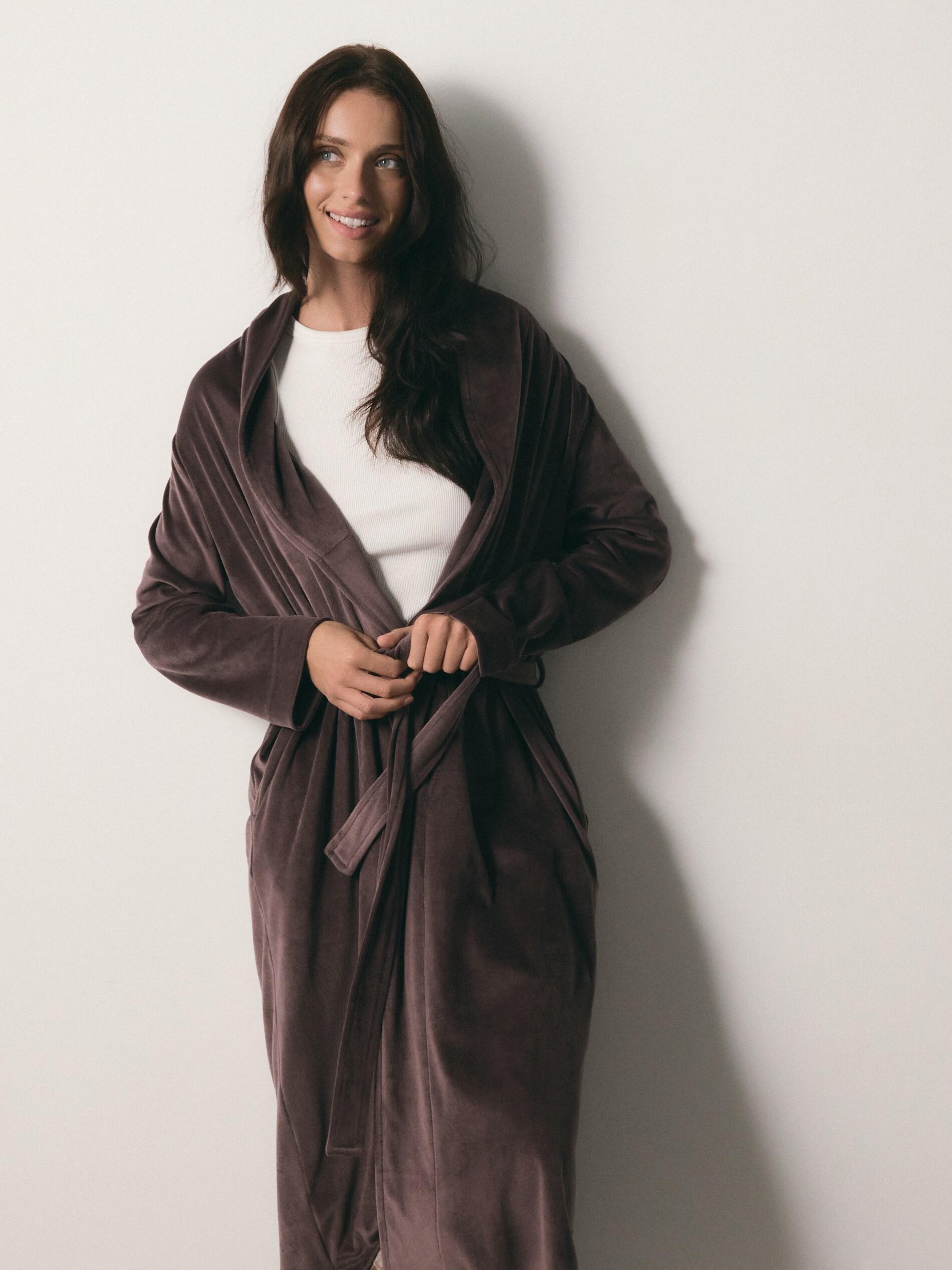Brown Dressing Gown With Tie Waist Belt, Brown, medium