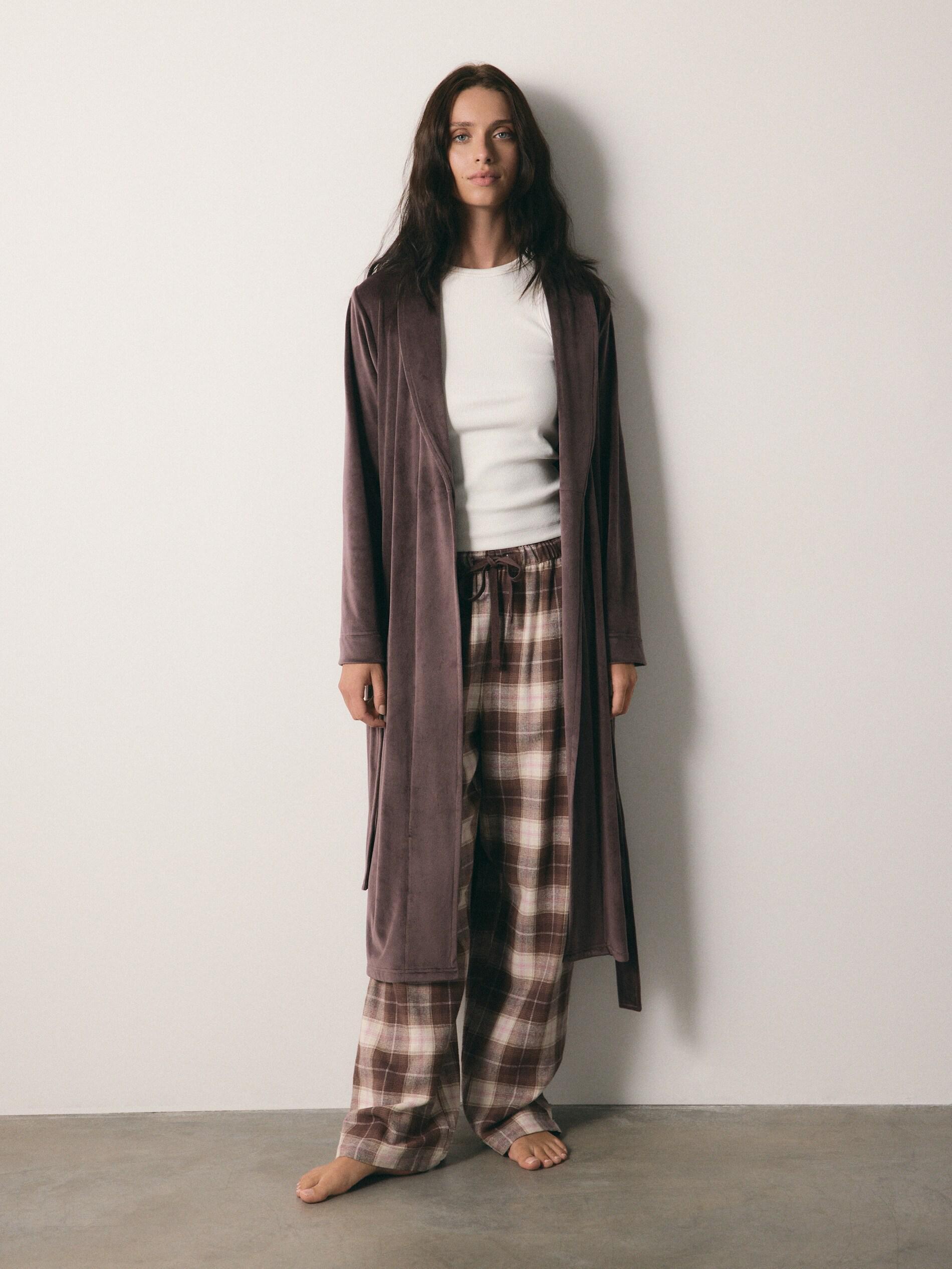 Brown Dressing Gown With Tie Waist Belt, Brown, large image number 1