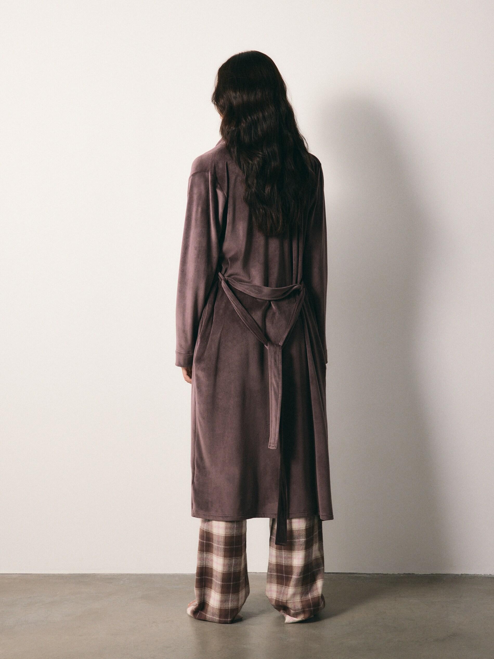 Brown Dressing Gown With Tie Waist Belt, Brown, large image number 2