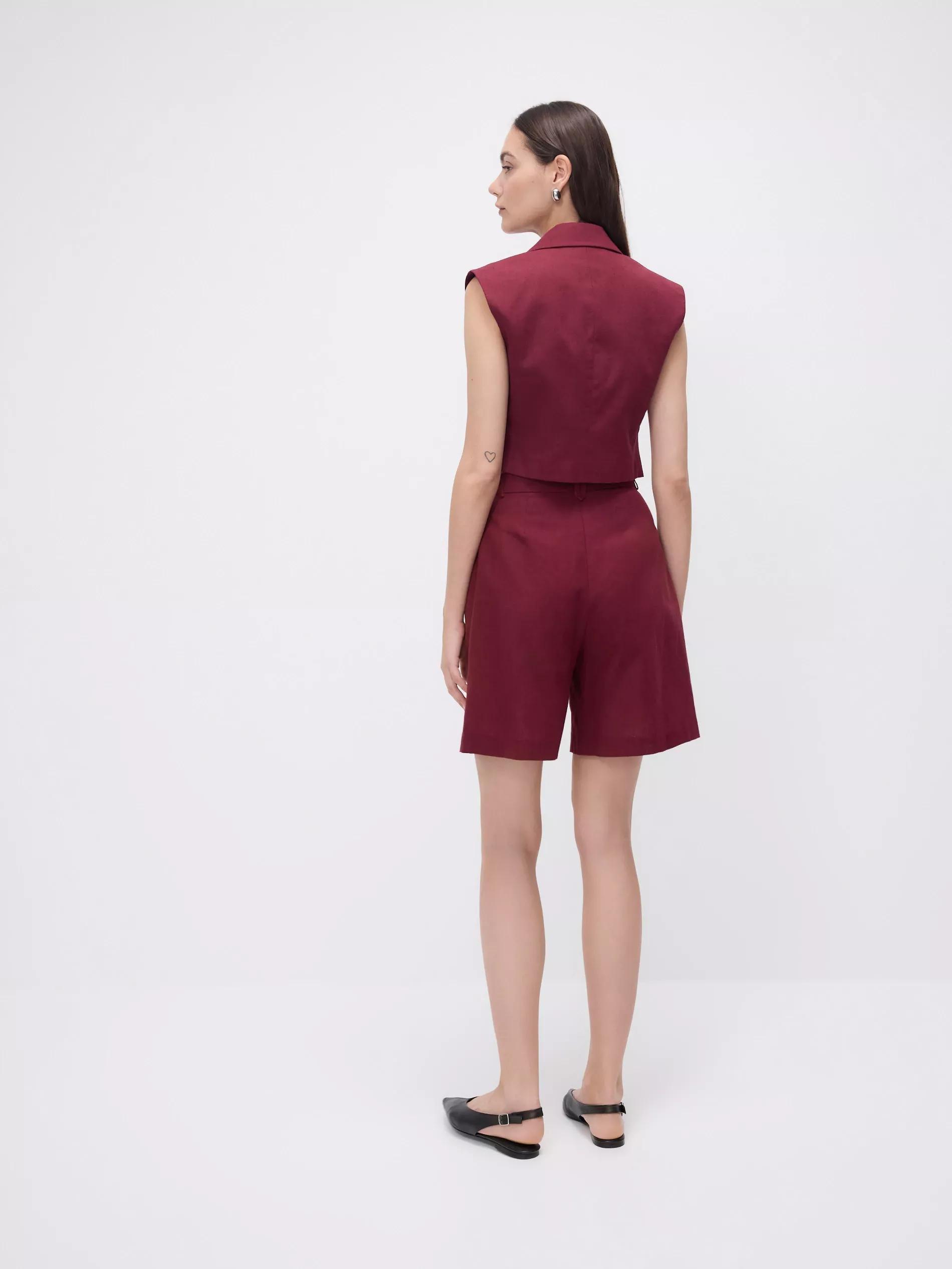 Burgundy Creased Linen-Blend Bermuda Shorts, , large image number 2