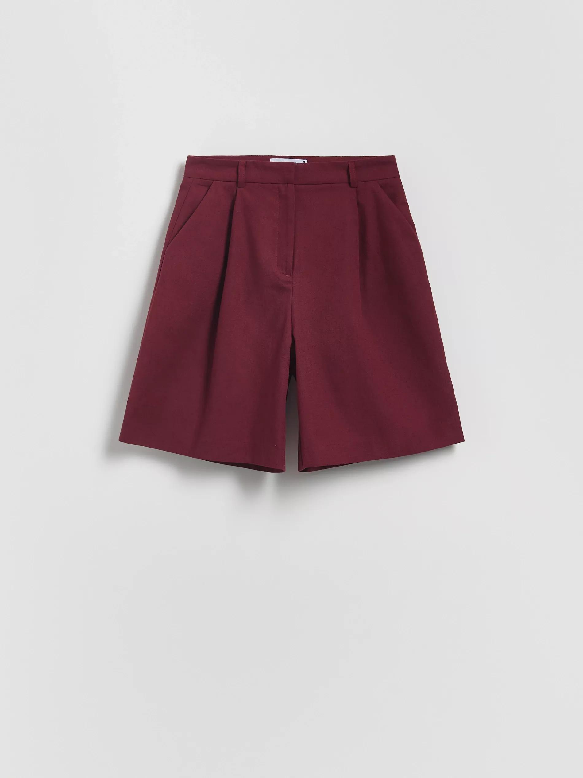 Burgundy Creased Linen-Blend Bermuda Shorts, , large image number 3
