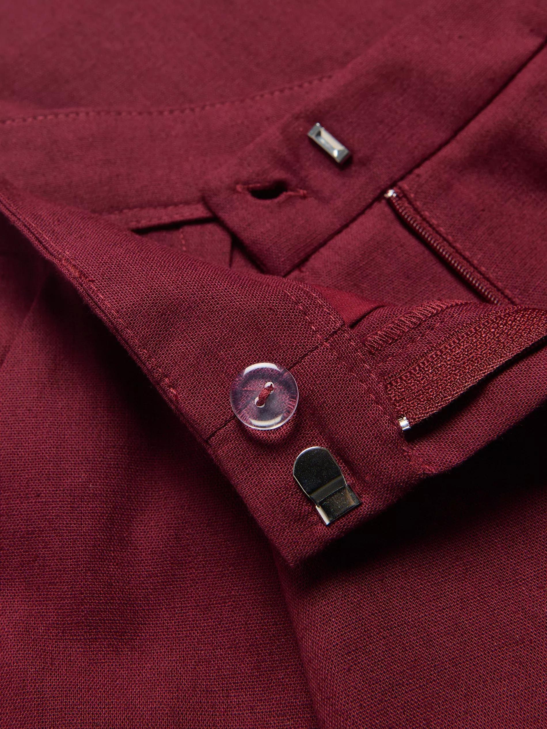 Burgundy Creased Linen-Blend Bermuda Shorts, , large image number 5