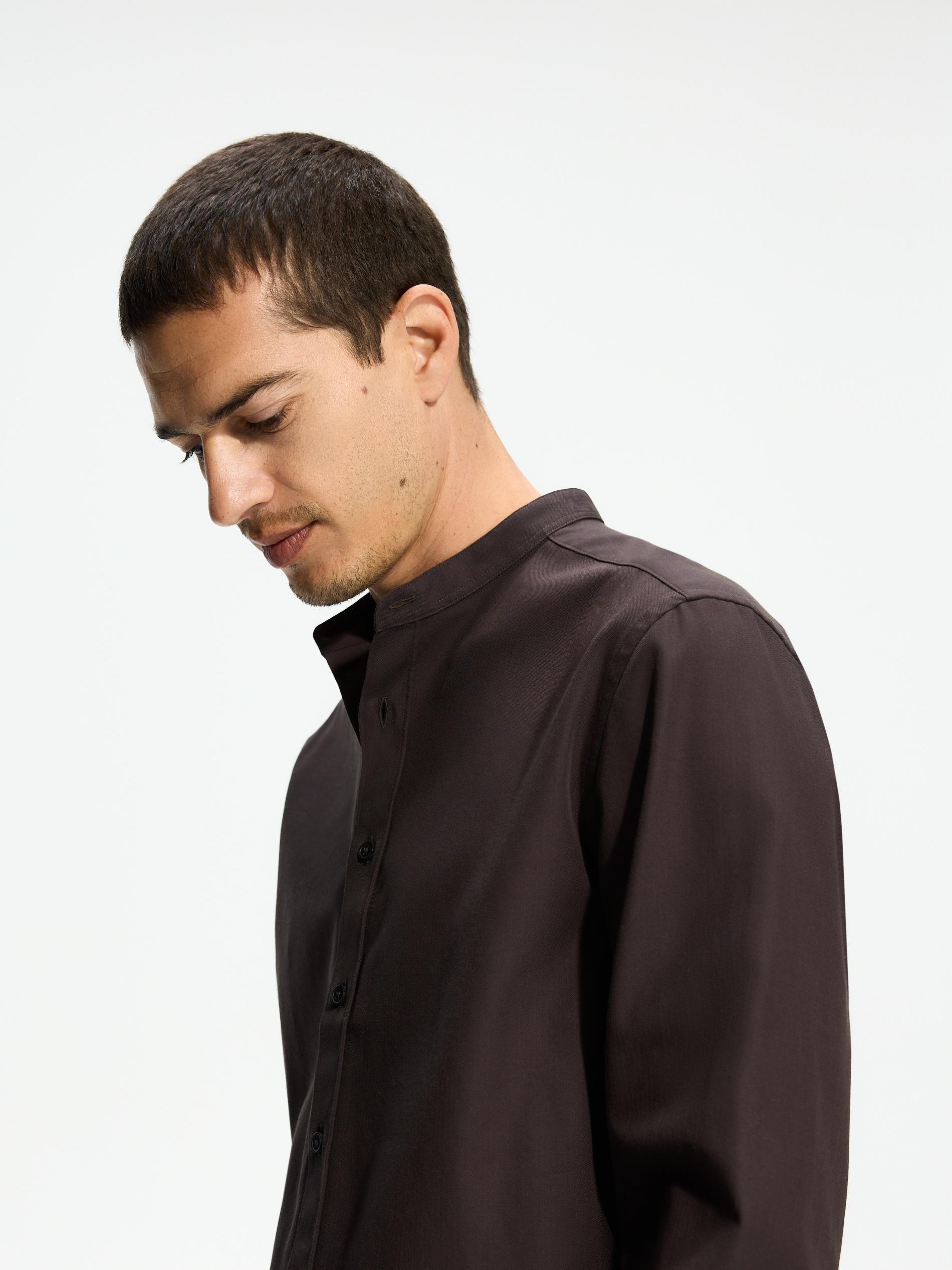 Brown Slim Fit Egyptian Cotton Shirt, Brown, large image number 3