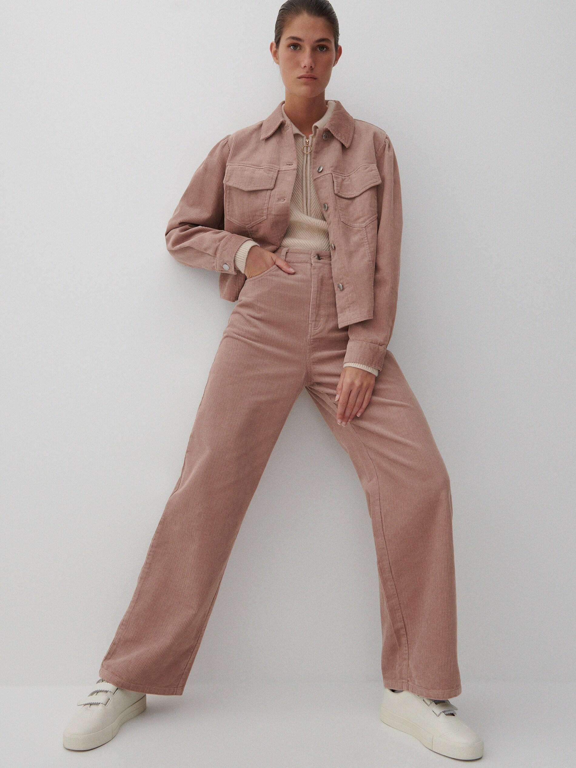 Pastel Pink Corduroy Pants, Women, , large image number 0