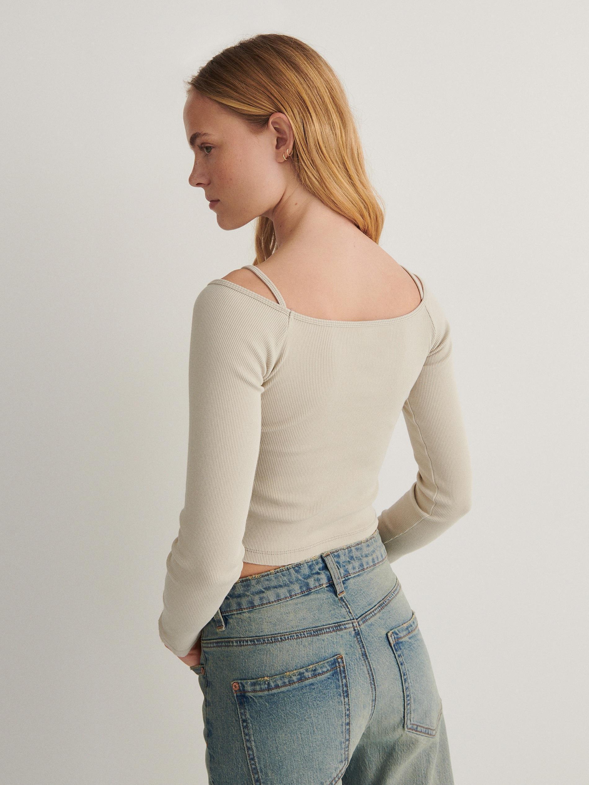Cream Decorative Straps Long Sleeve Top, , large image number 4