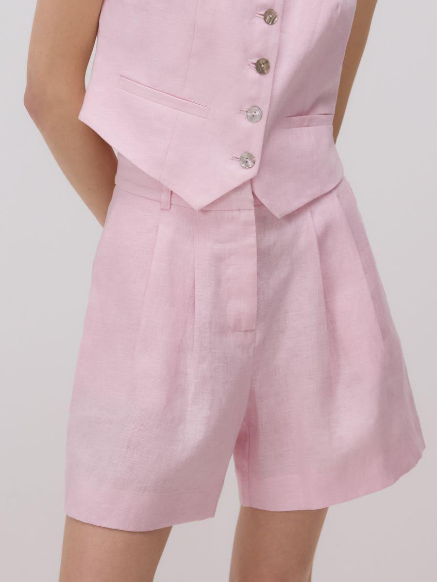 Pink Linen Shorts, , large image number 1