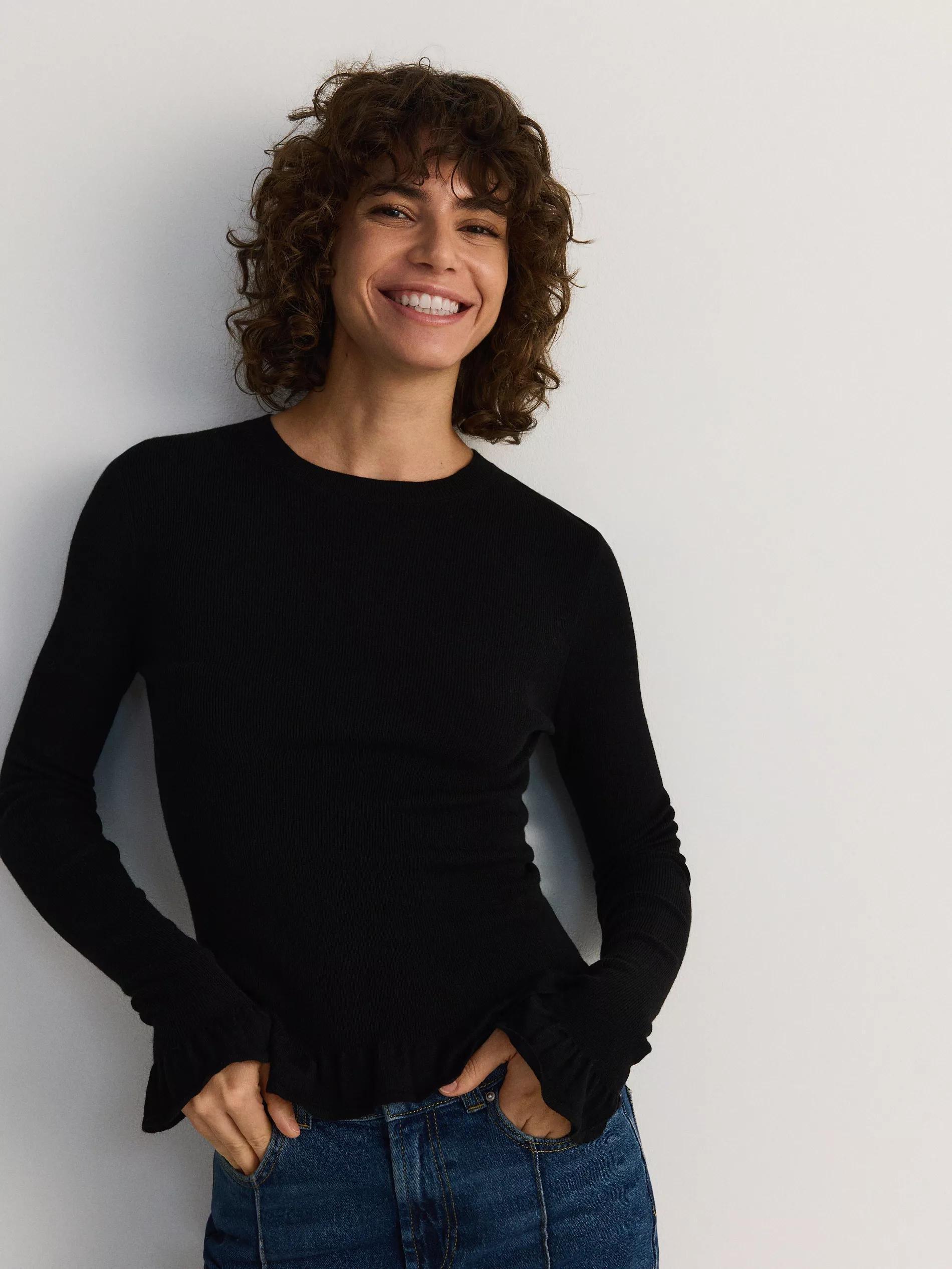Black Sweater With Added Wool, Black, large image number 4