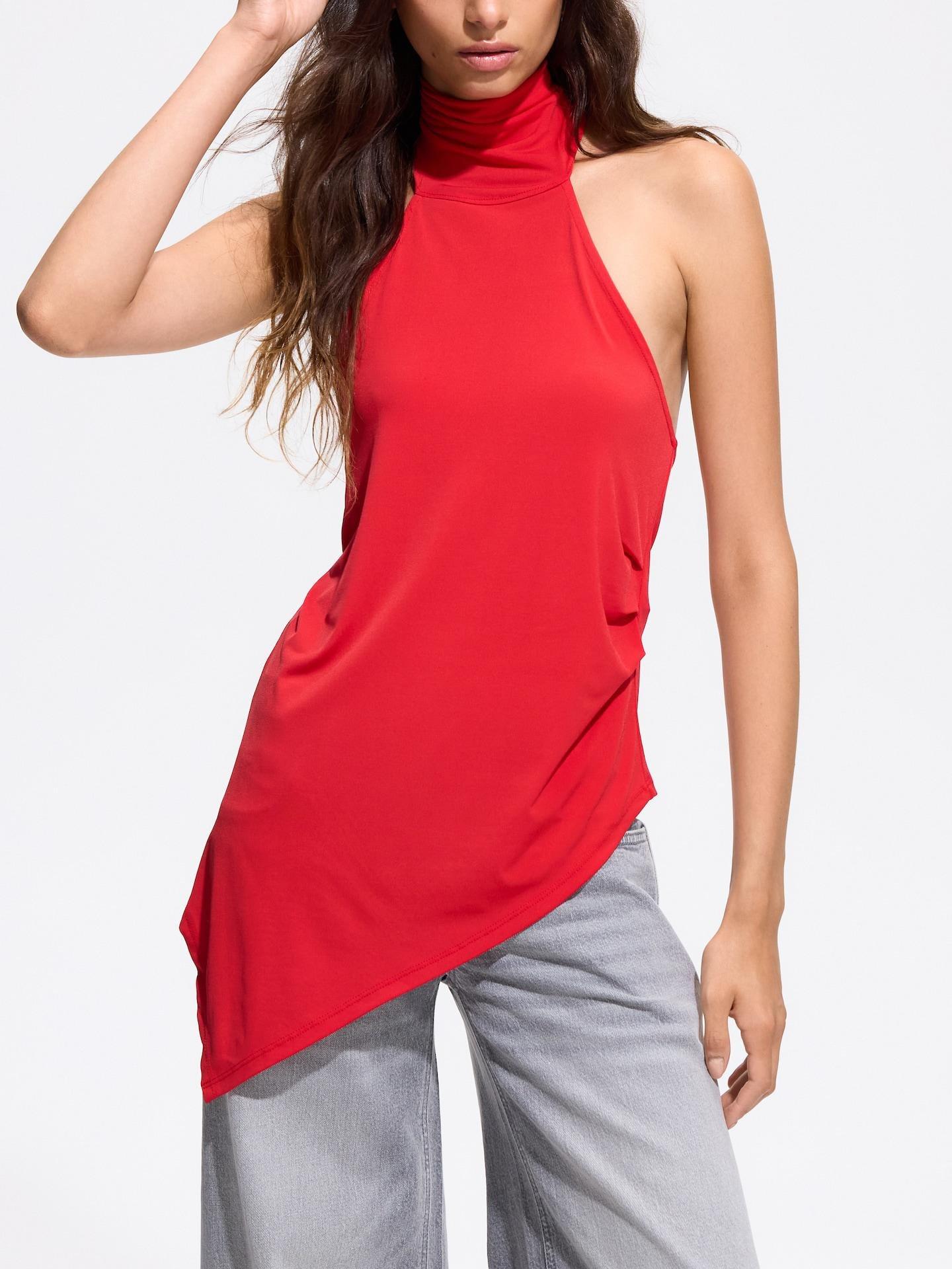 Red Asymmetric Blouse, Red, medium