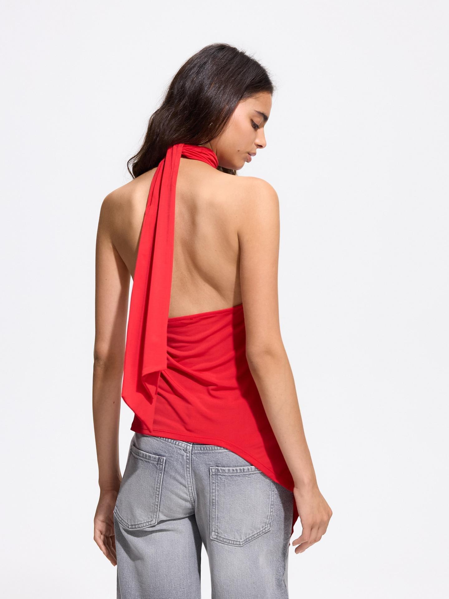 Red Asymmetric Blouse, Red, medium