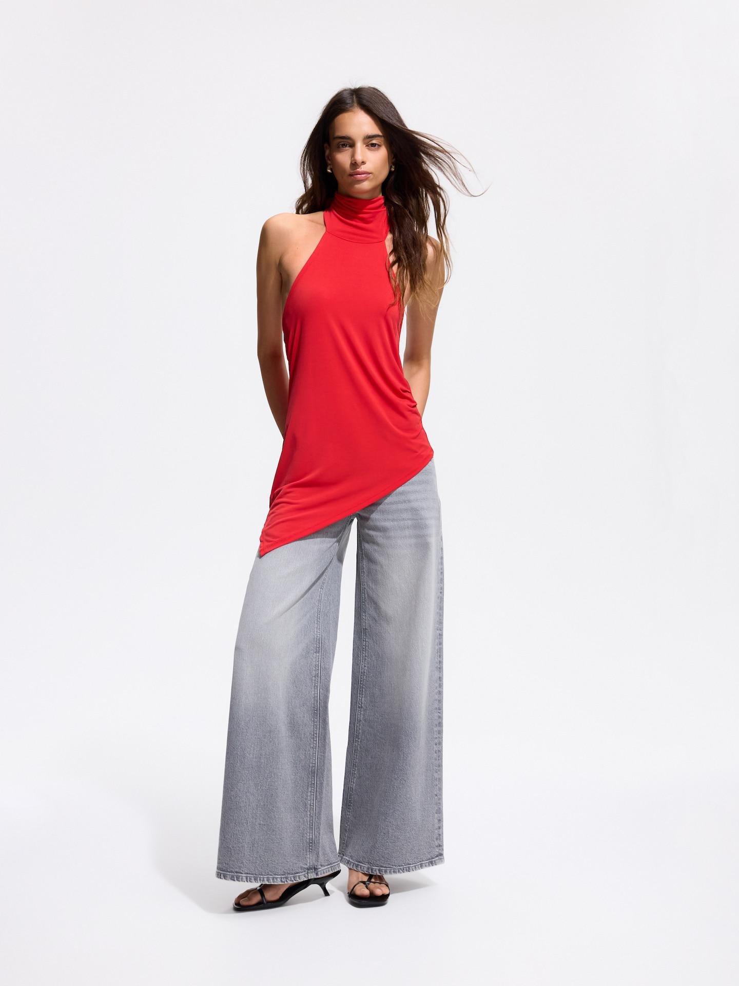 Red Asymmetric Blouse, Red, medium