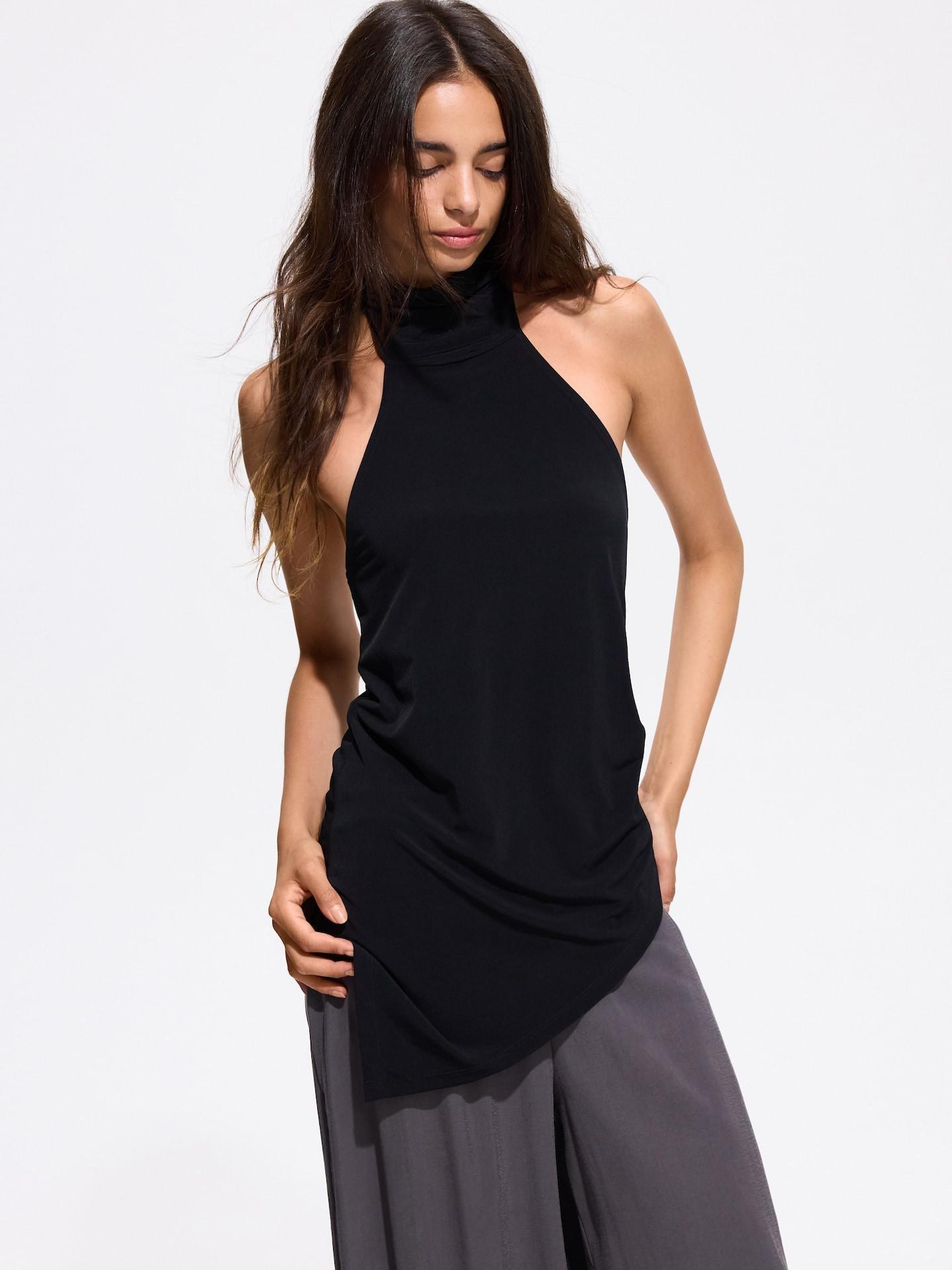 Black Asymmetric Blouse, Black, medium