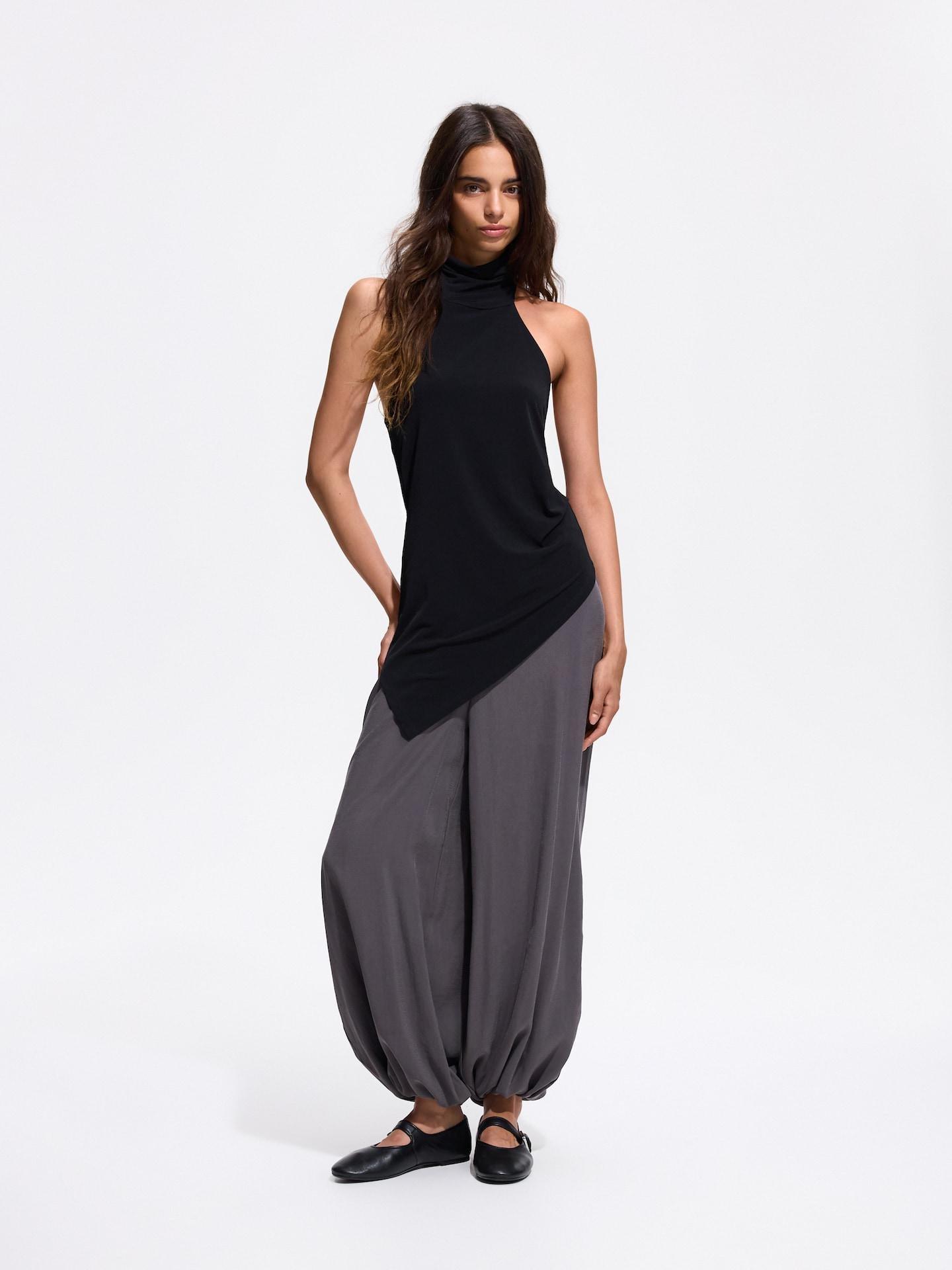 Black Asymmetric Blouse, Black, medium