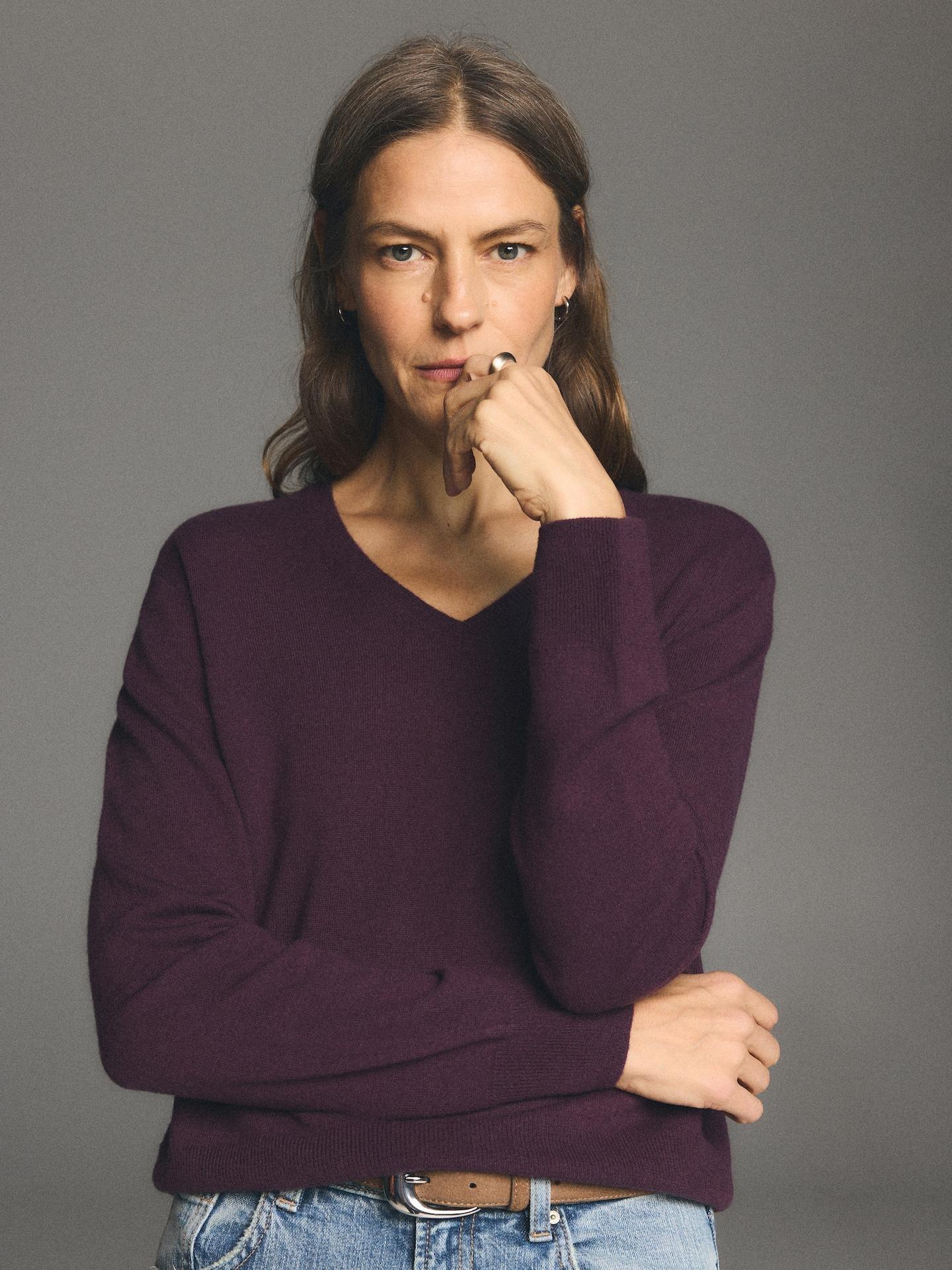 Red Merino Wool Jumper, Purple, large image number 0