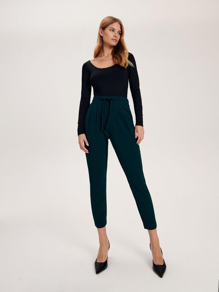 Turquoise Cigarette Belt Trousers, , large image number 0