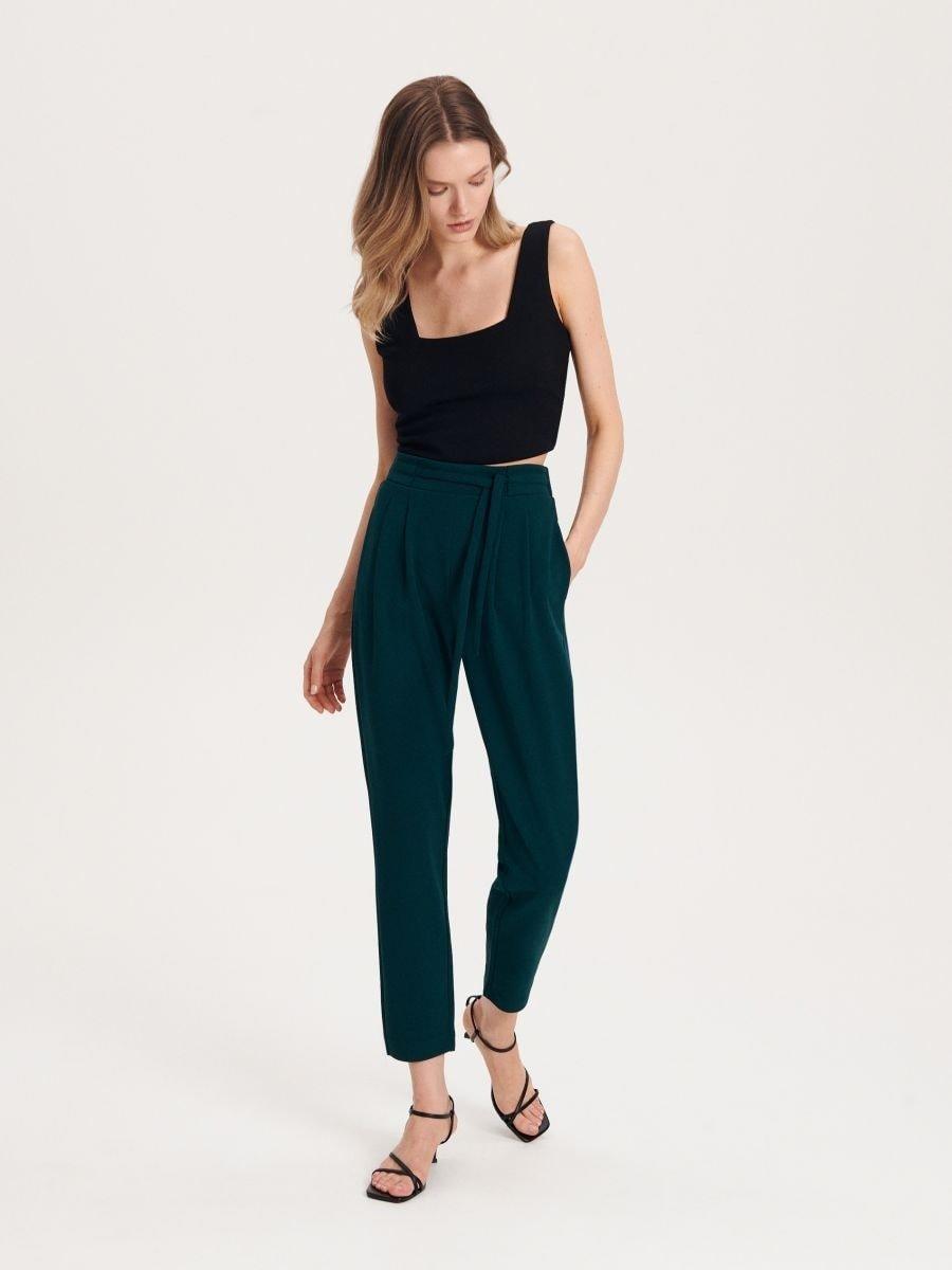 Turquoise Cigarette Belt Trousers, , large image number 7