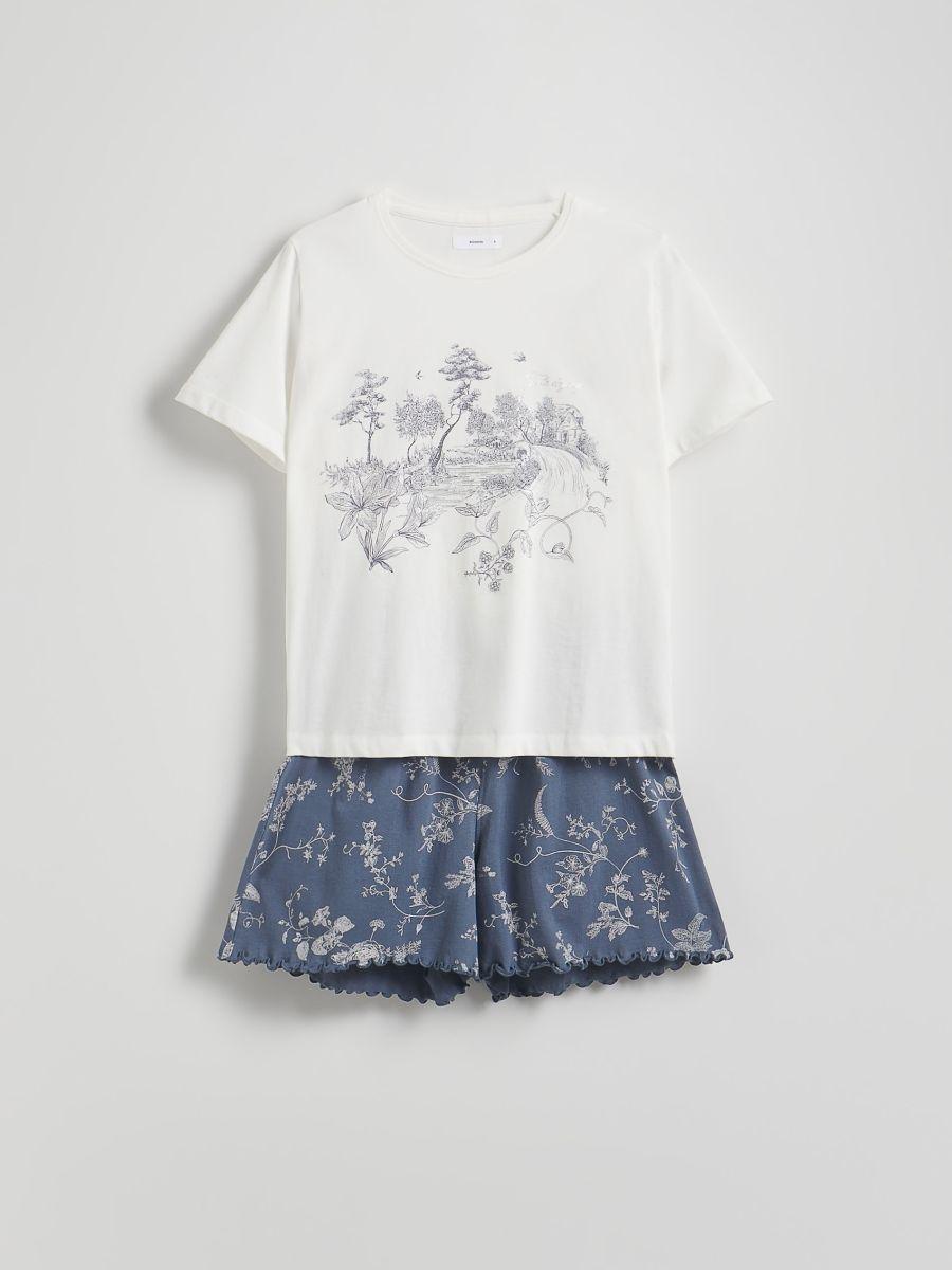 Navy Two Piece Printed Pyjama Set, , large image number 1