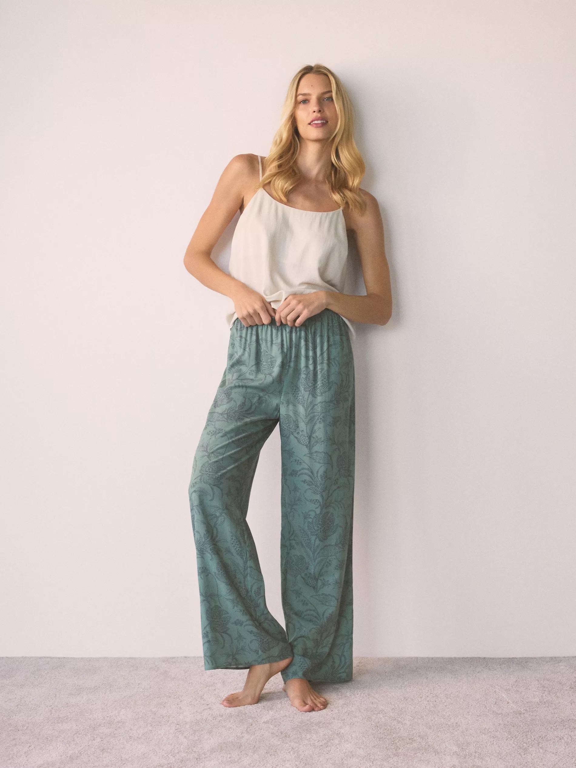 Green Two Piece Viscose Pyjama Set, Green, large image number 0