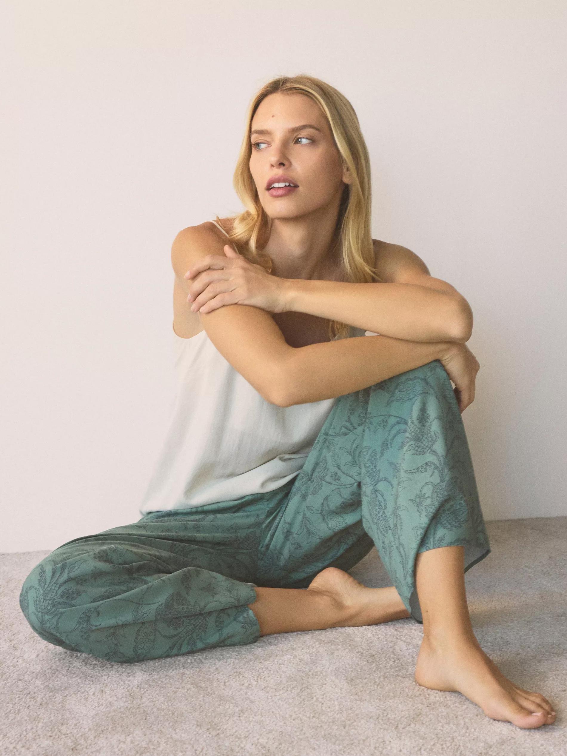 Green Two Piece Viscose Pyjama Set, Green, large image number 1