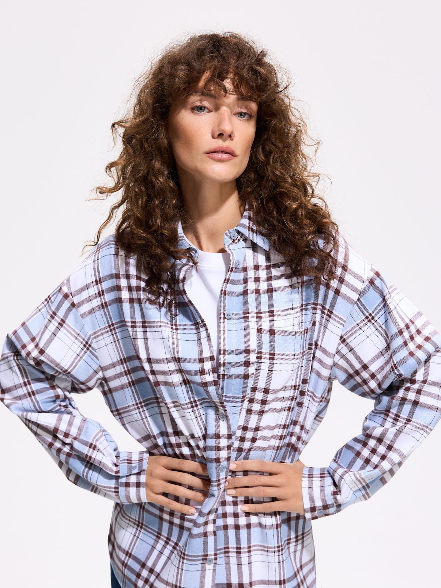 Blue Check Cotton Shirt, Blue, large image number 0