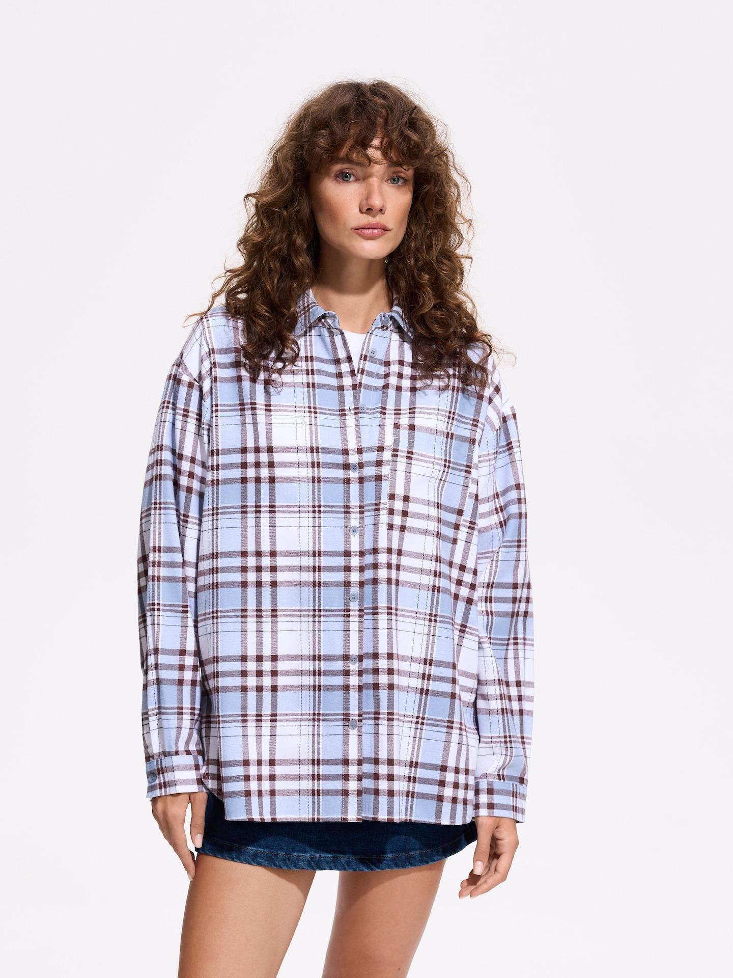 Blue Check Cotton Shirt, Blue, large image number 1