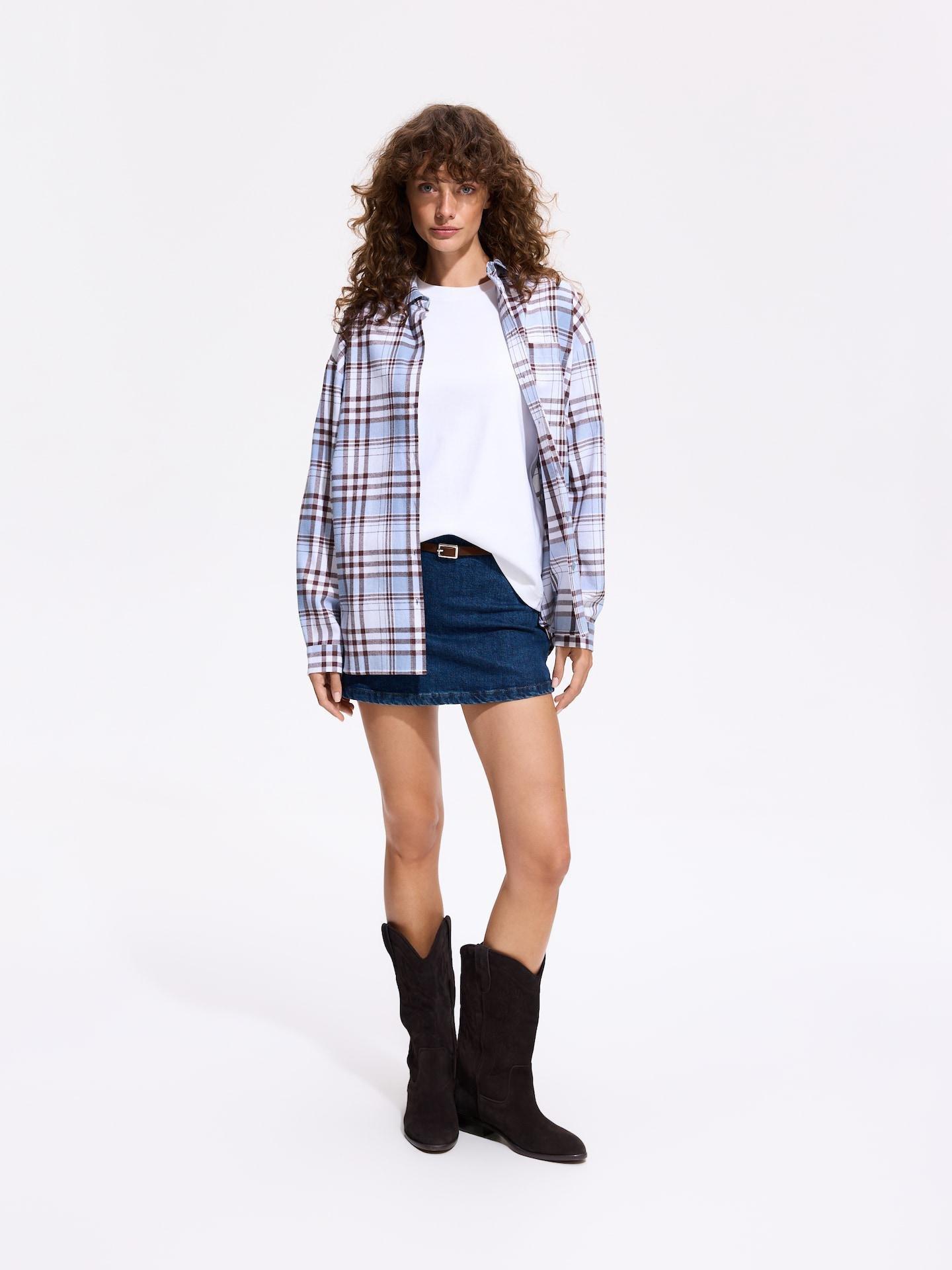 Blue Check Cotton Shirt, Blue, medium