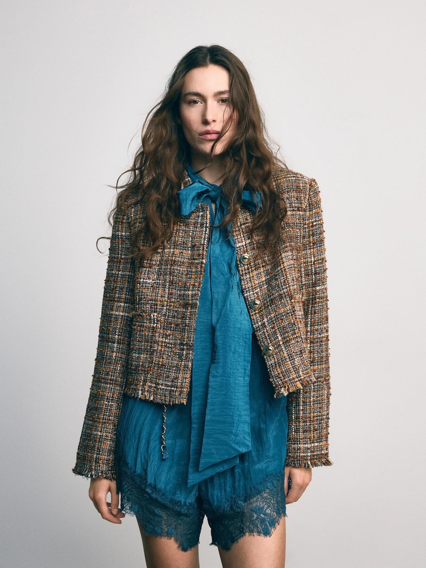 Multicolour Tweed Blazer, Multicolor, medium