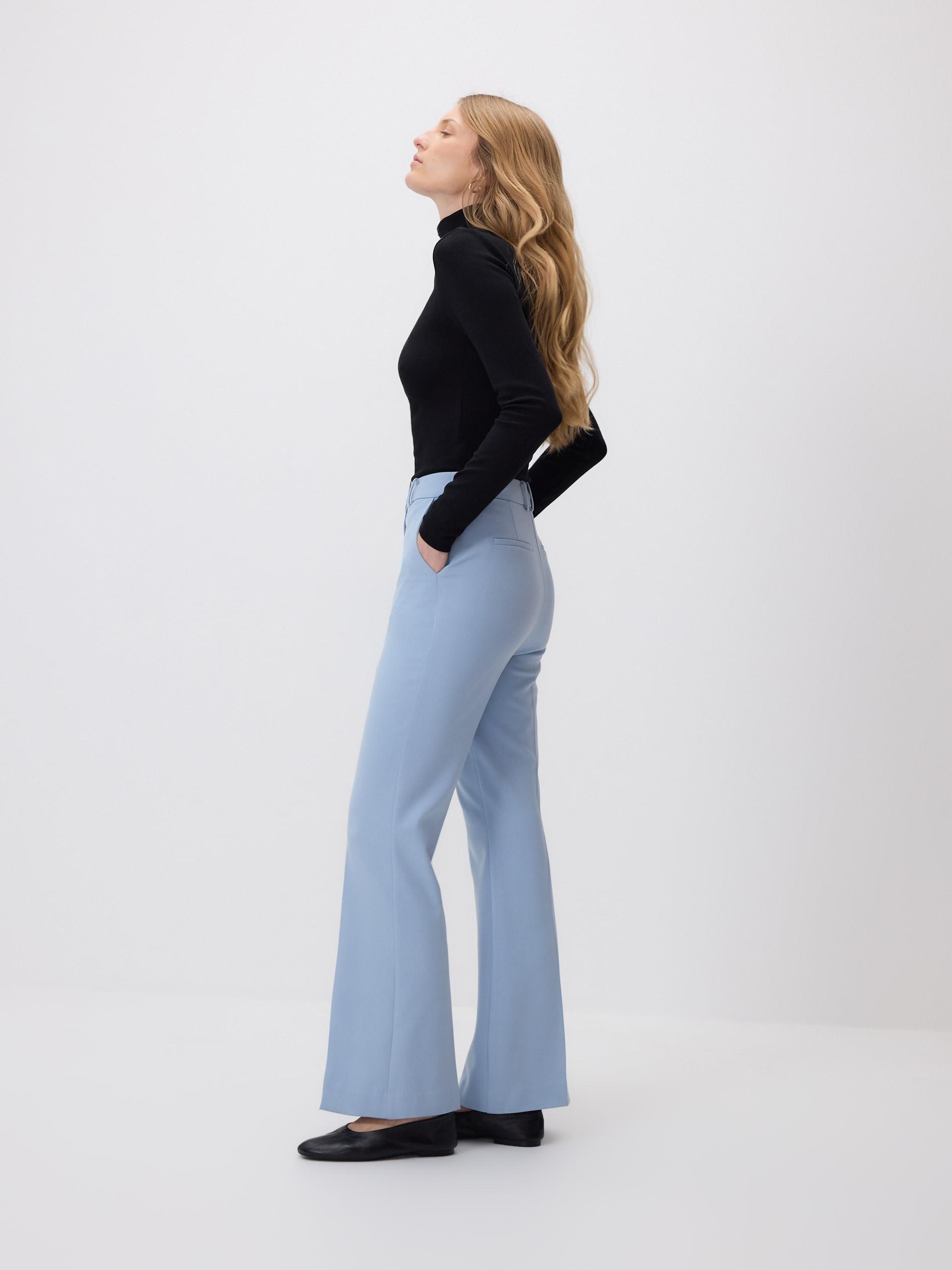 Blue Flare Trousers With Pressed Crease, Blue, medium