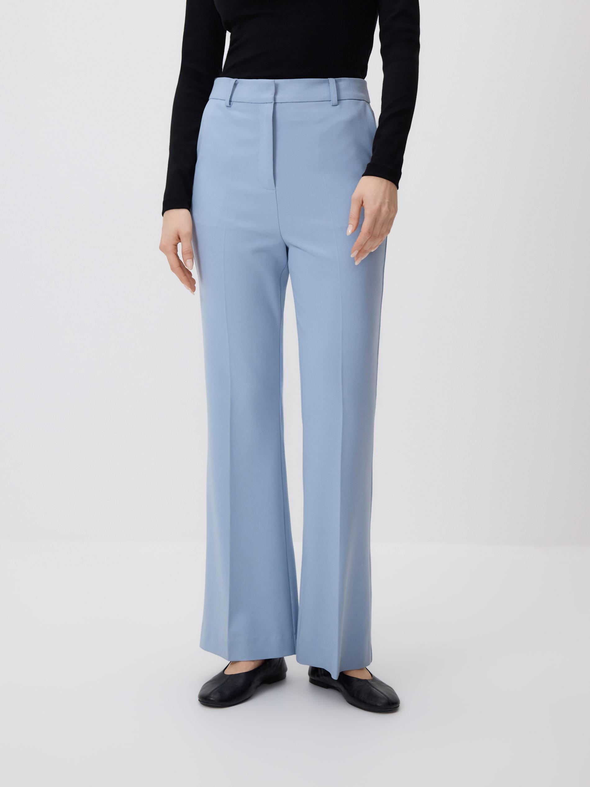 Blue Flare Trousers With Pressed Crease, Blue, medium