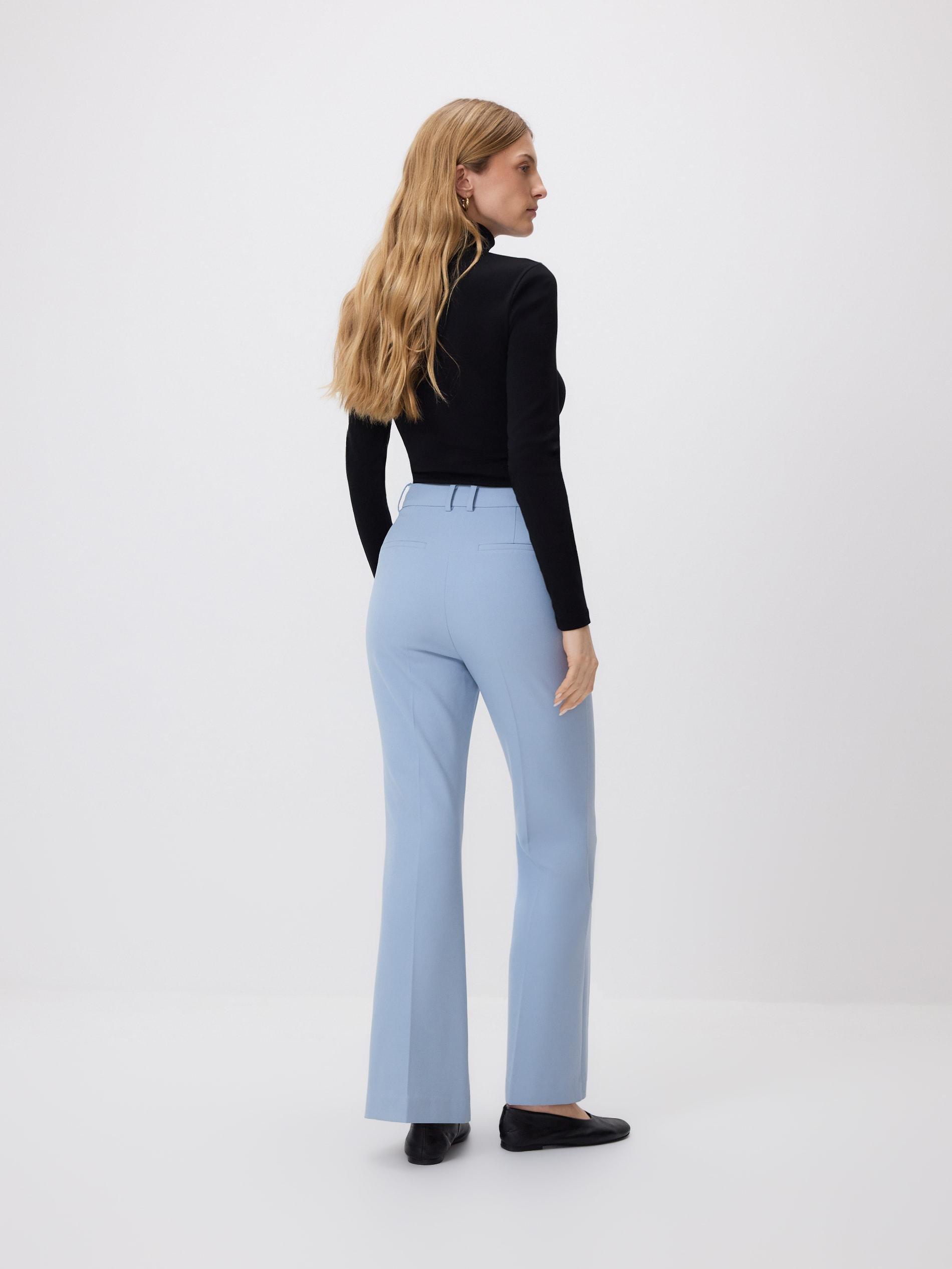 Blue Flare Trousers With Pressed Crease, Blue, medium