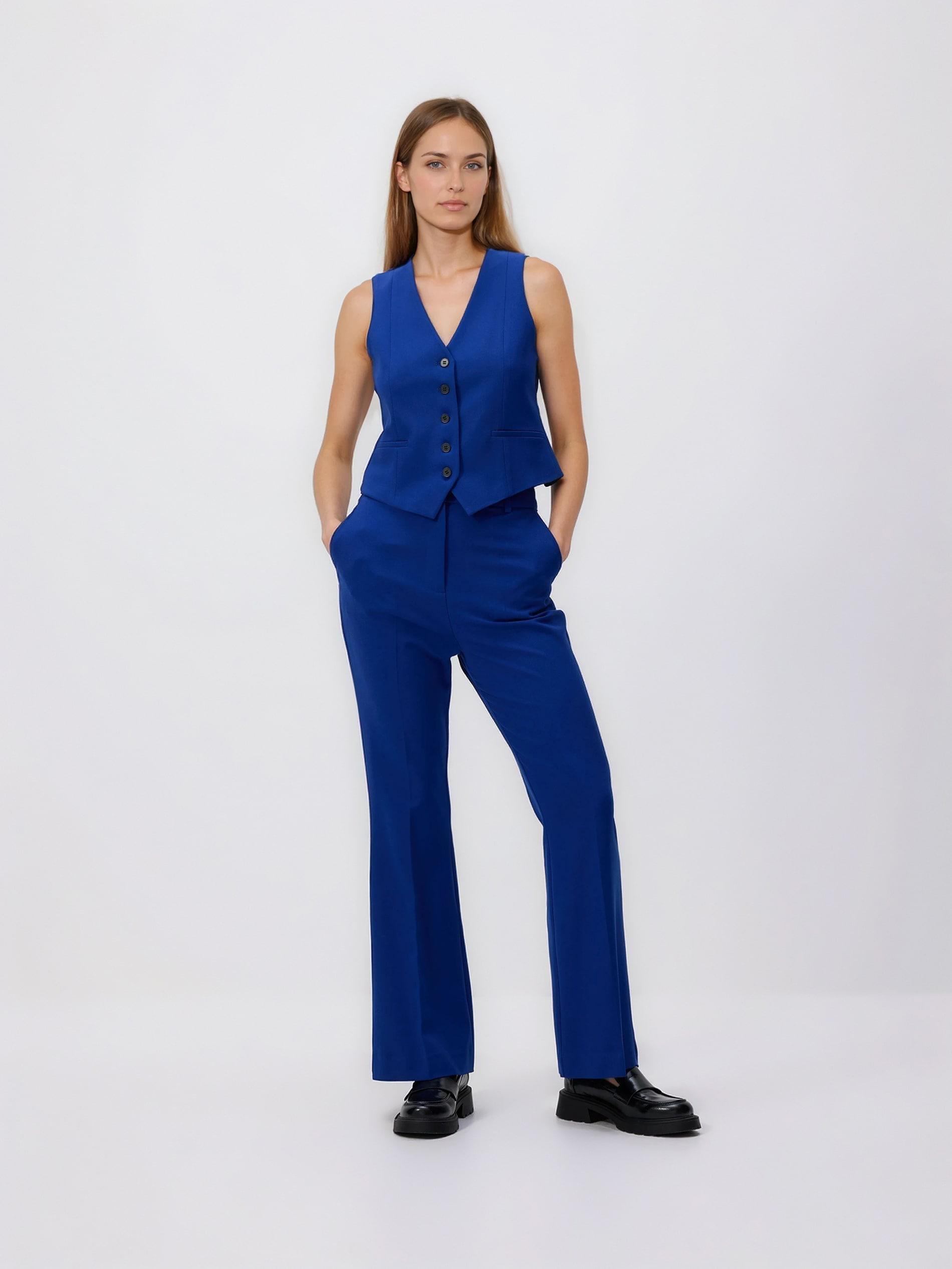 Blue Flare Trousers With Pressed Crease, Blue, large image number 0