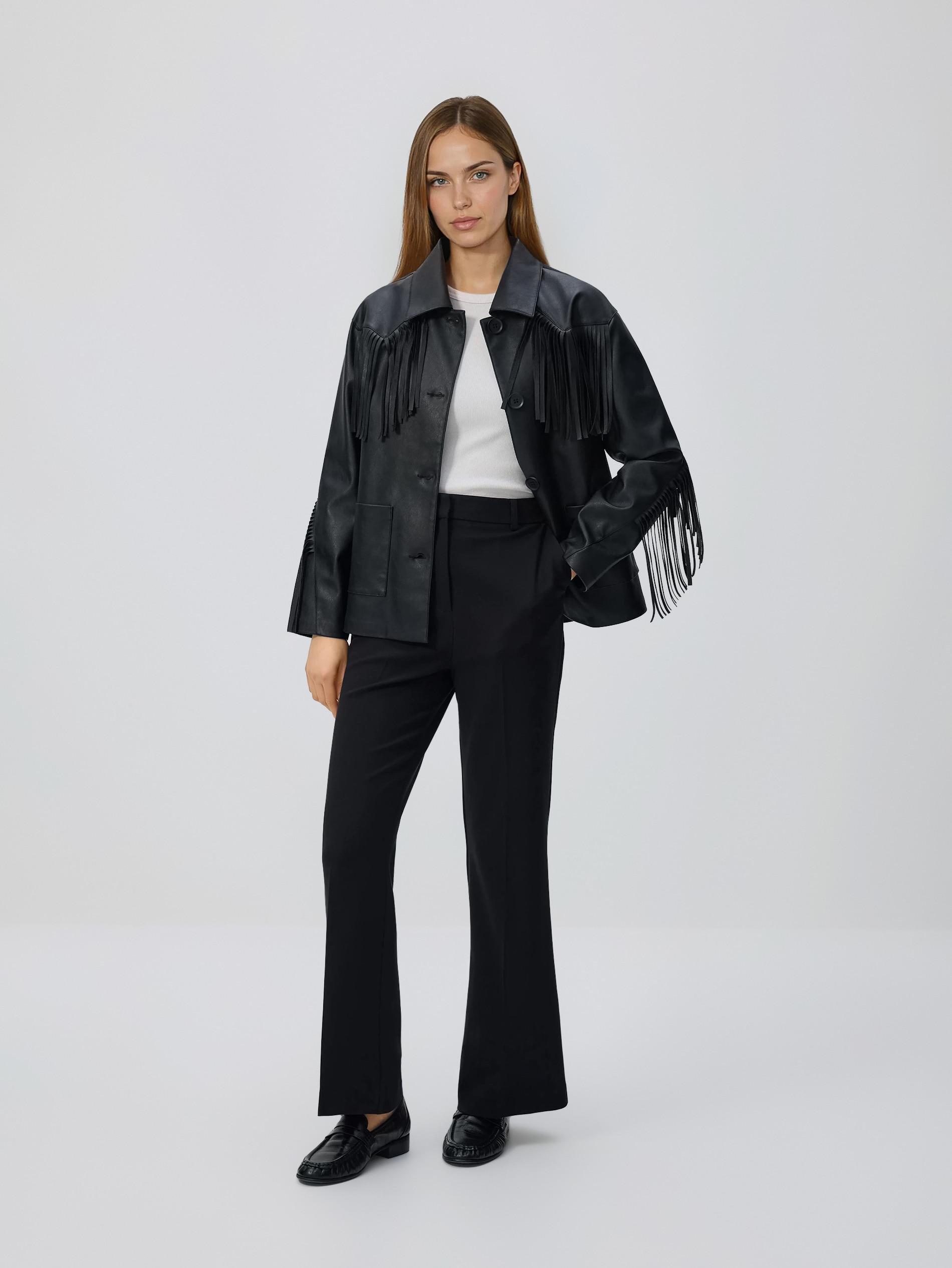 Black Flare Trousers With Pressed Crease, Black, medium