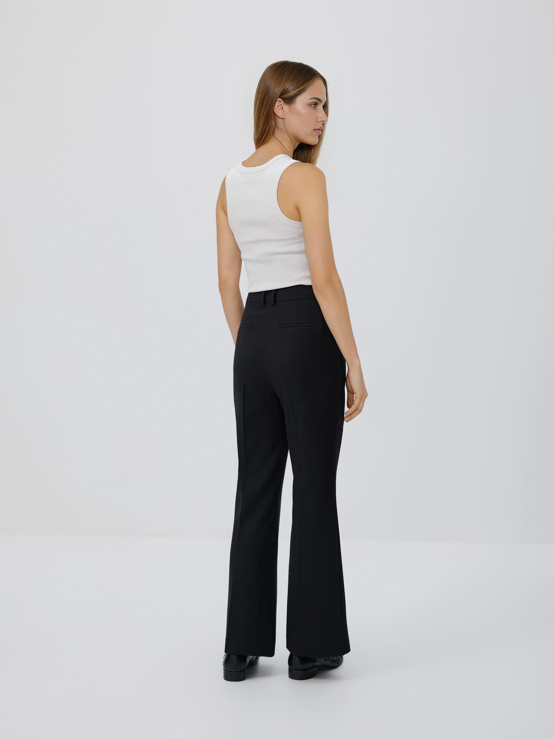 Black Flare Trousers With Pressed Crease, Black, large image number 1