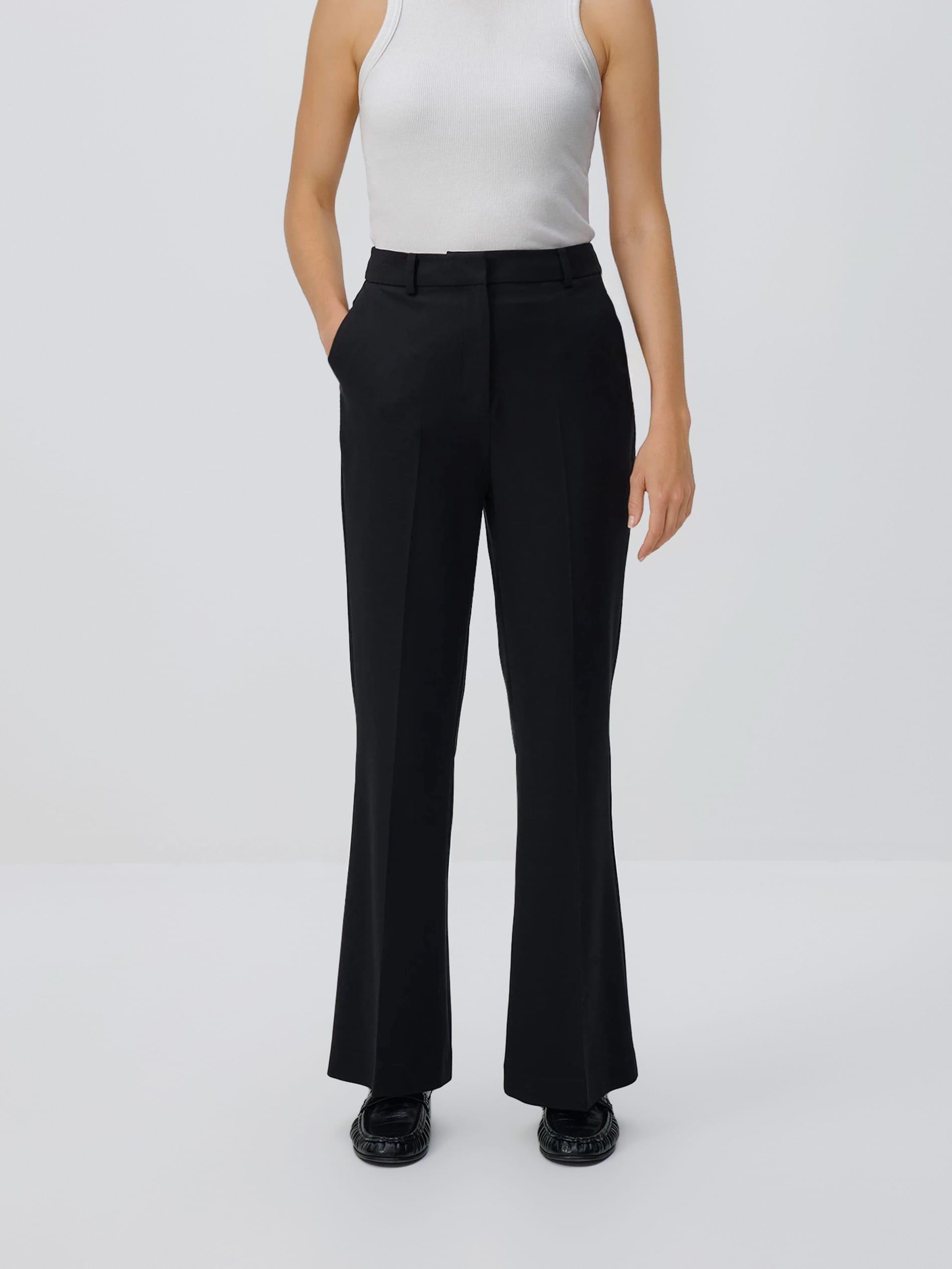 Black Flare Trousers With Pressed Crease, Black, medium
