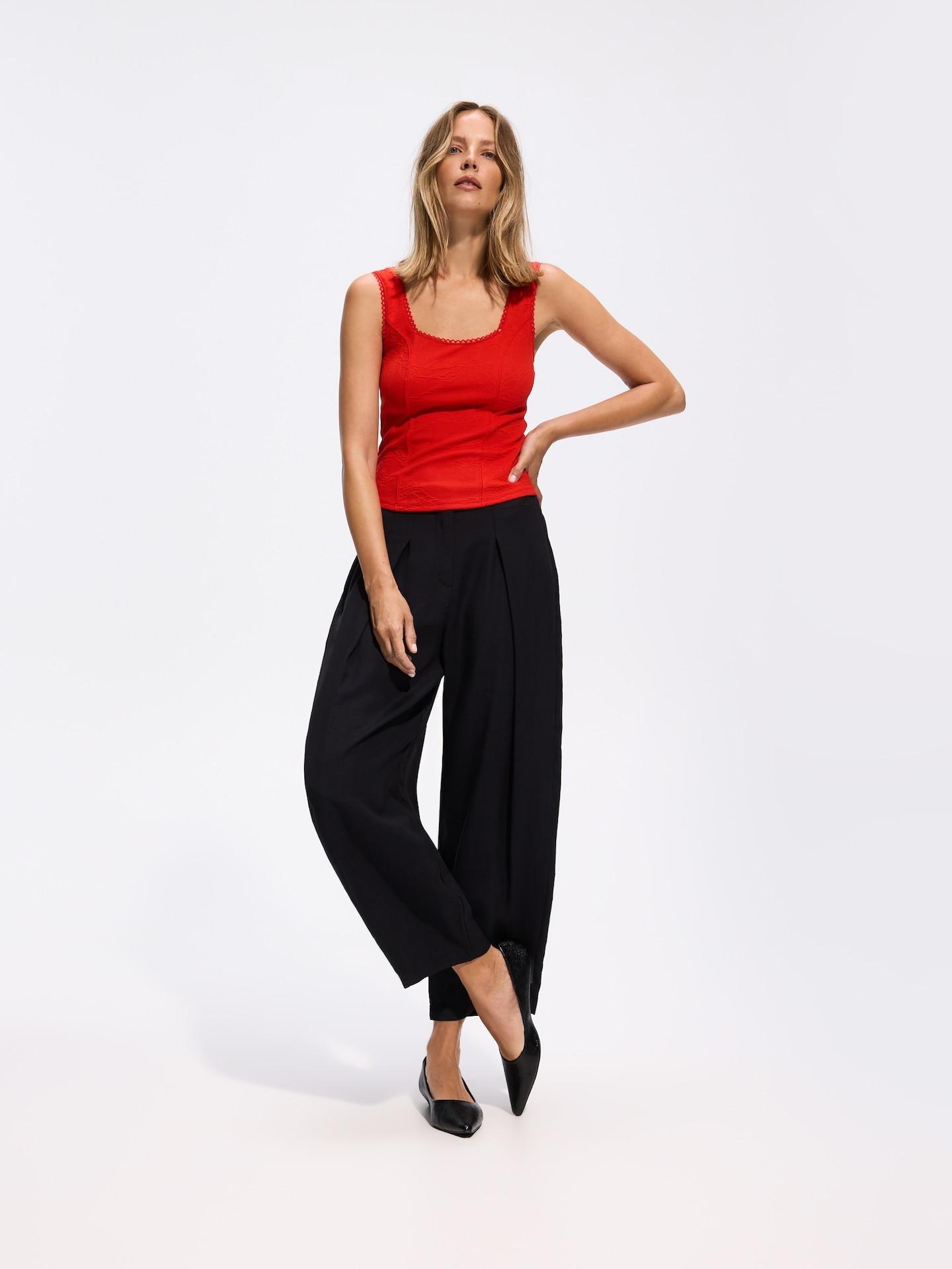 Red Top With Jacquard Pattern, Red, medium