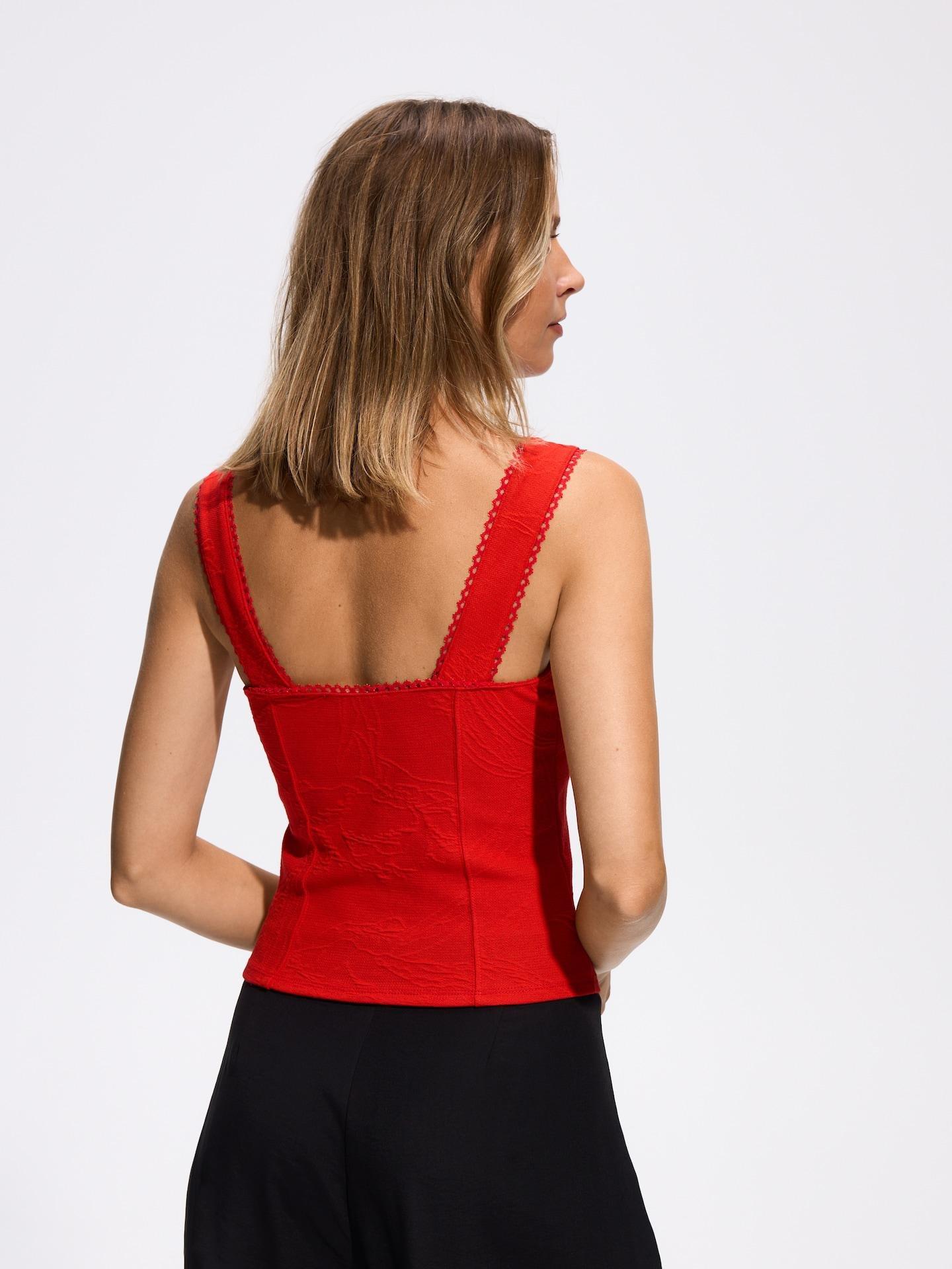 Red Top With Jacquard Pattern, Red, large image number 3