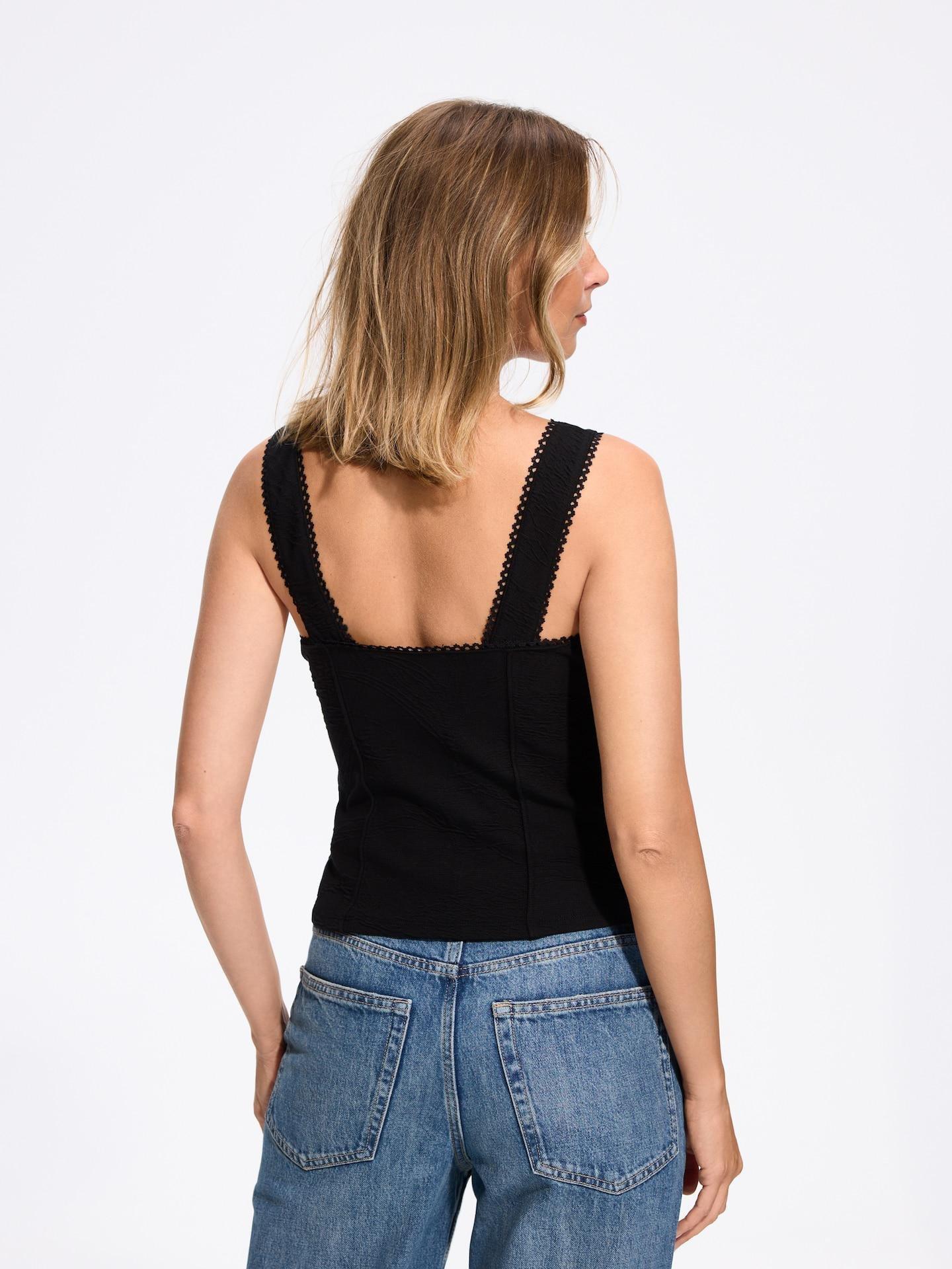 Black Top With Jacquard Pattern, Black, large image number 3