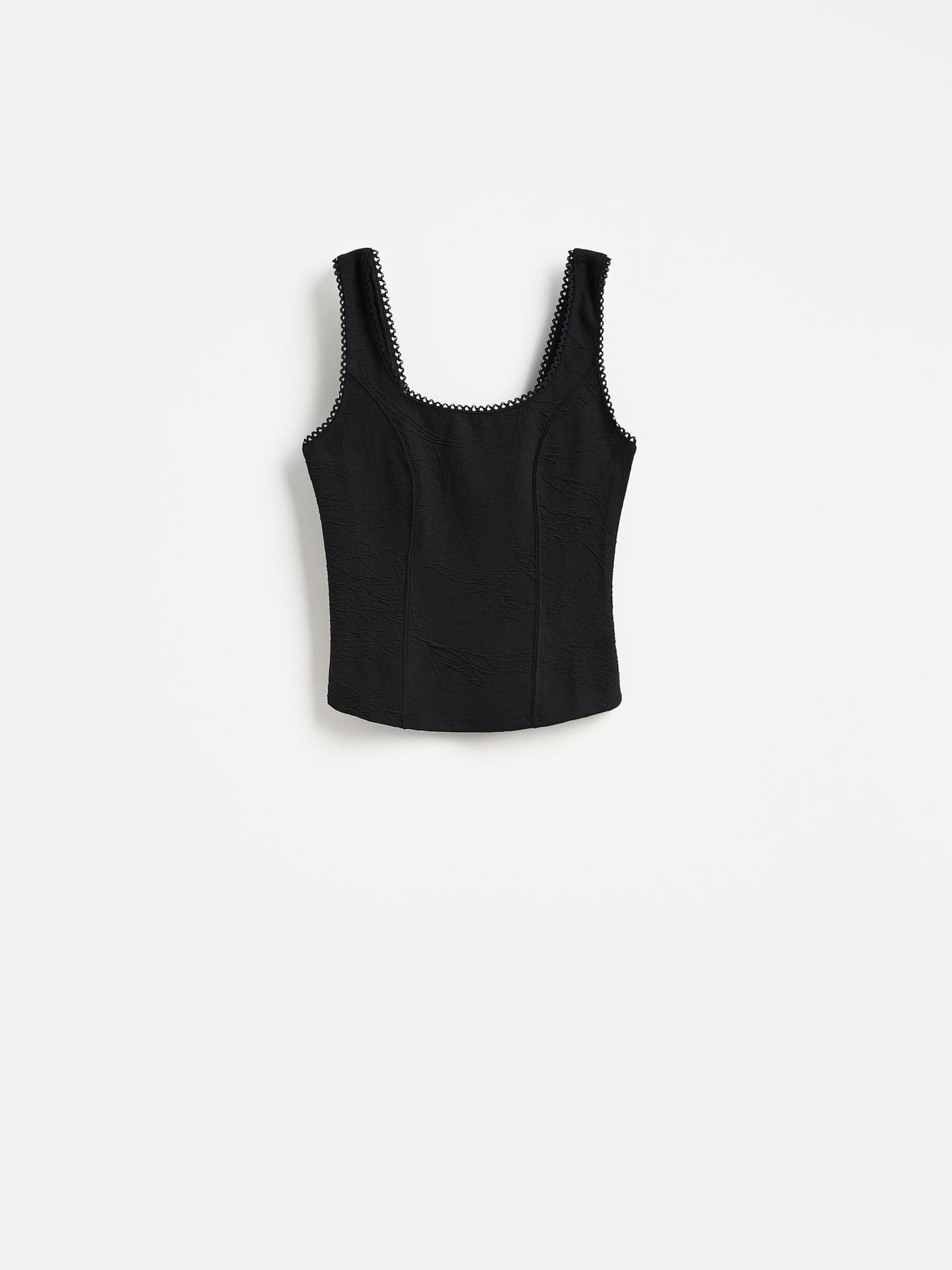 Black Top With Jacquard Pattern, Black, large image number 4