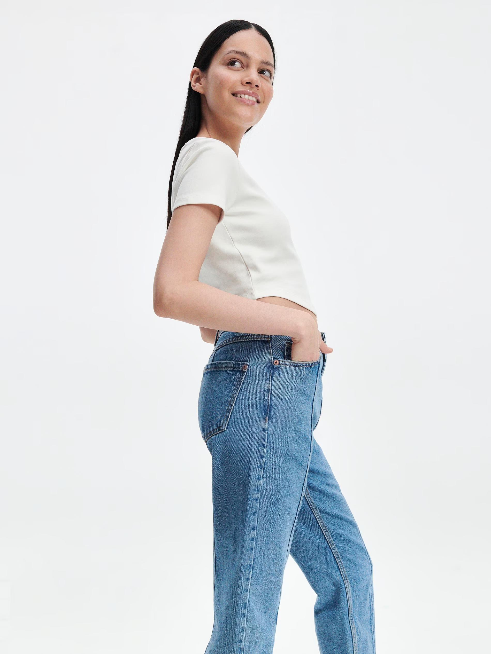 Blue Mom Jeans With Front Stitching, , large image number 3